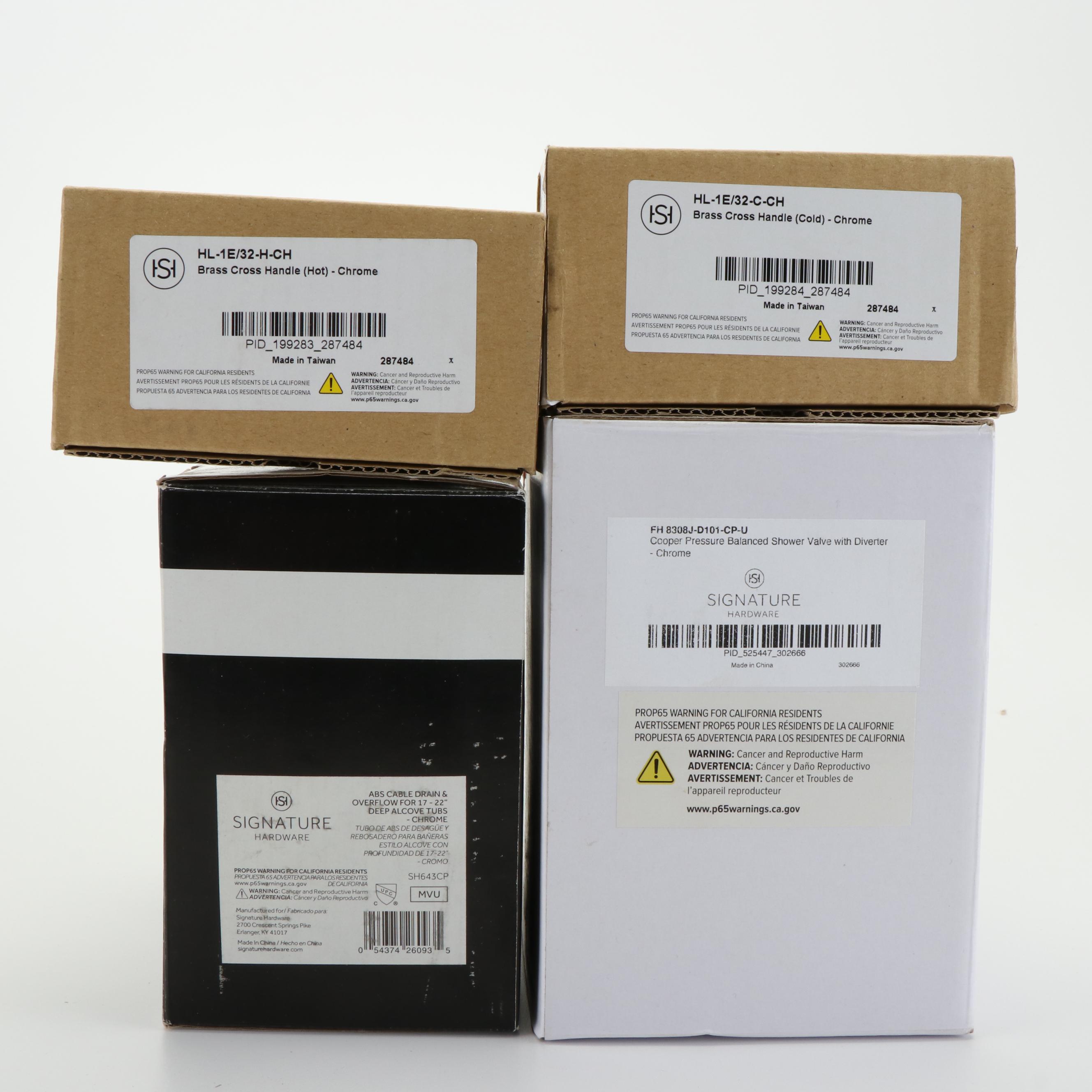 Pressure Balanced Shower Valve, Cross Handles, and Tub Drain in Chrome