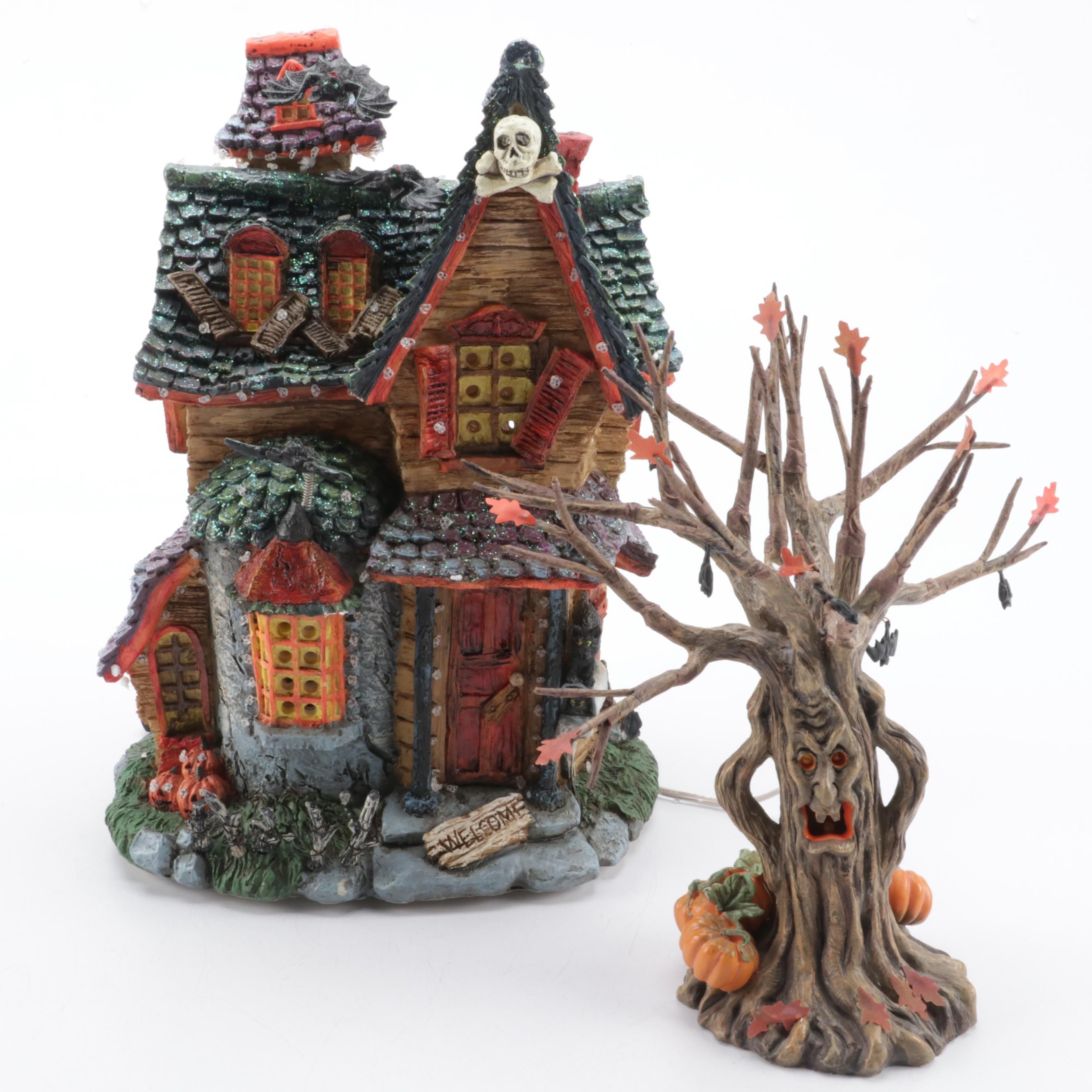 Department 56 "Haunted House" and "Spooky Tree" Village Accessories