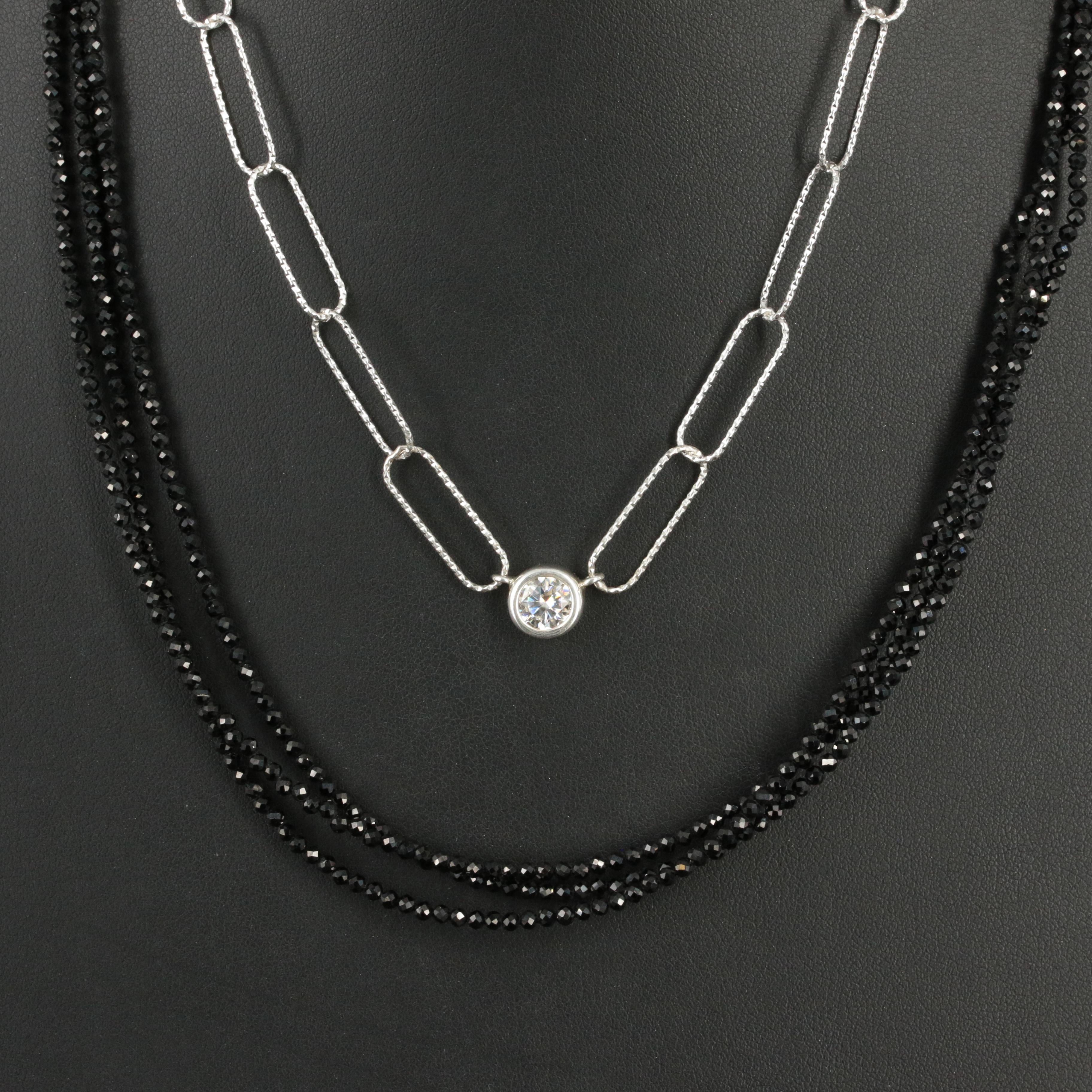 Sterling Triple Strand Cubic Zirconia and Paperclip Link Moissanite Necklaces