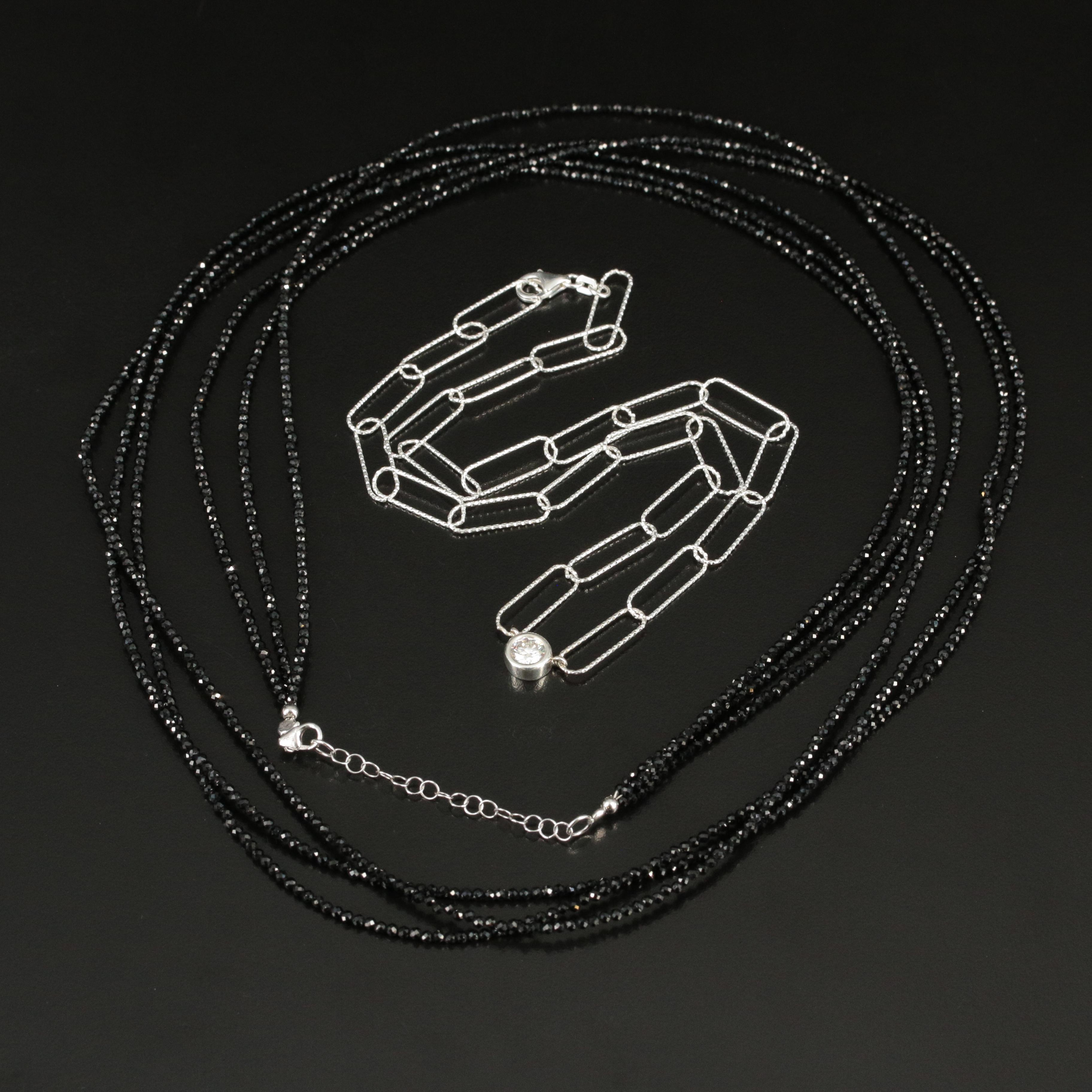 Sterling Triple Strand Cubic Zirconia and Paperclip Link Moissanite Necklaces