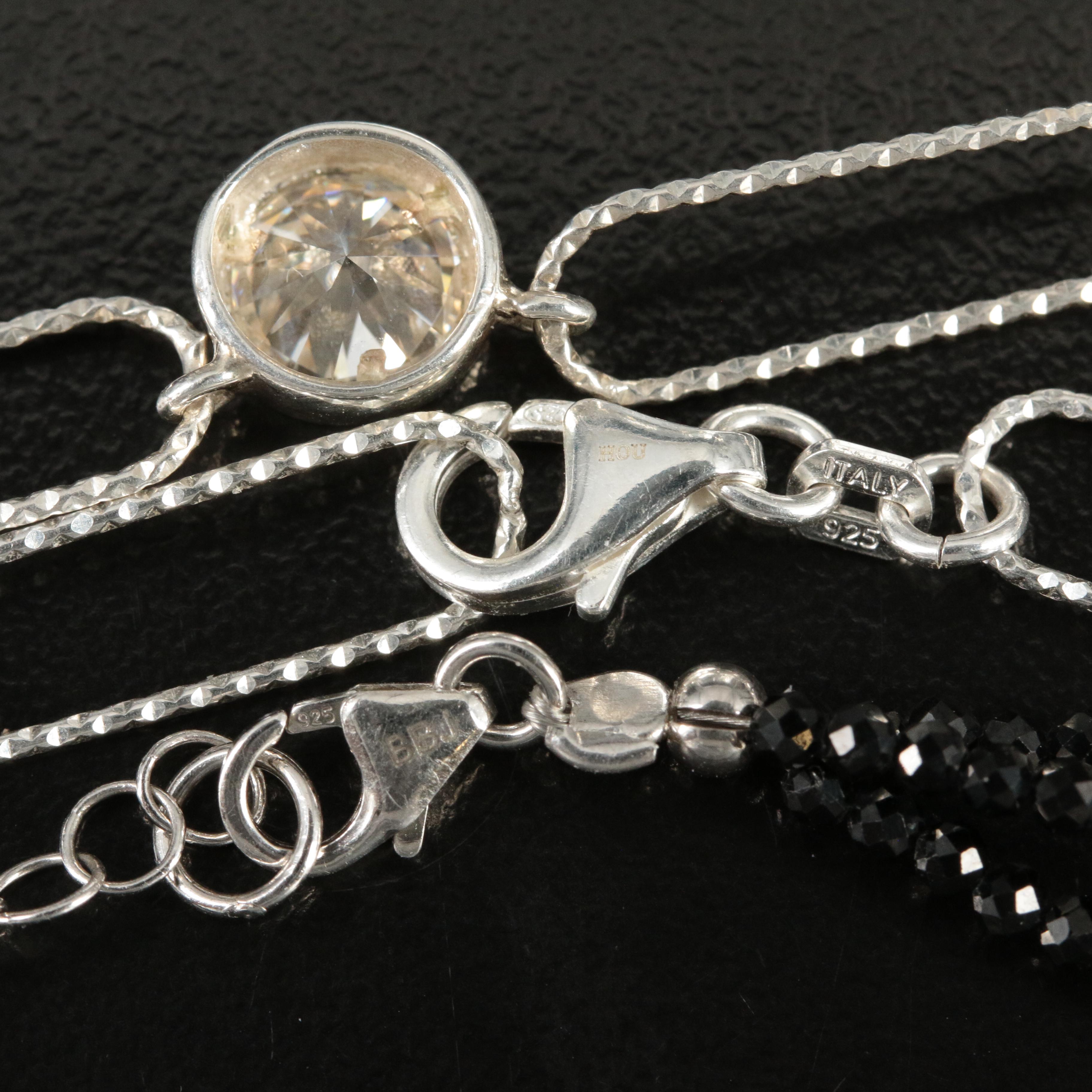 Sterling Triple Strand Cubic Zirconia and Paperclip Link Moissanite Necklaces