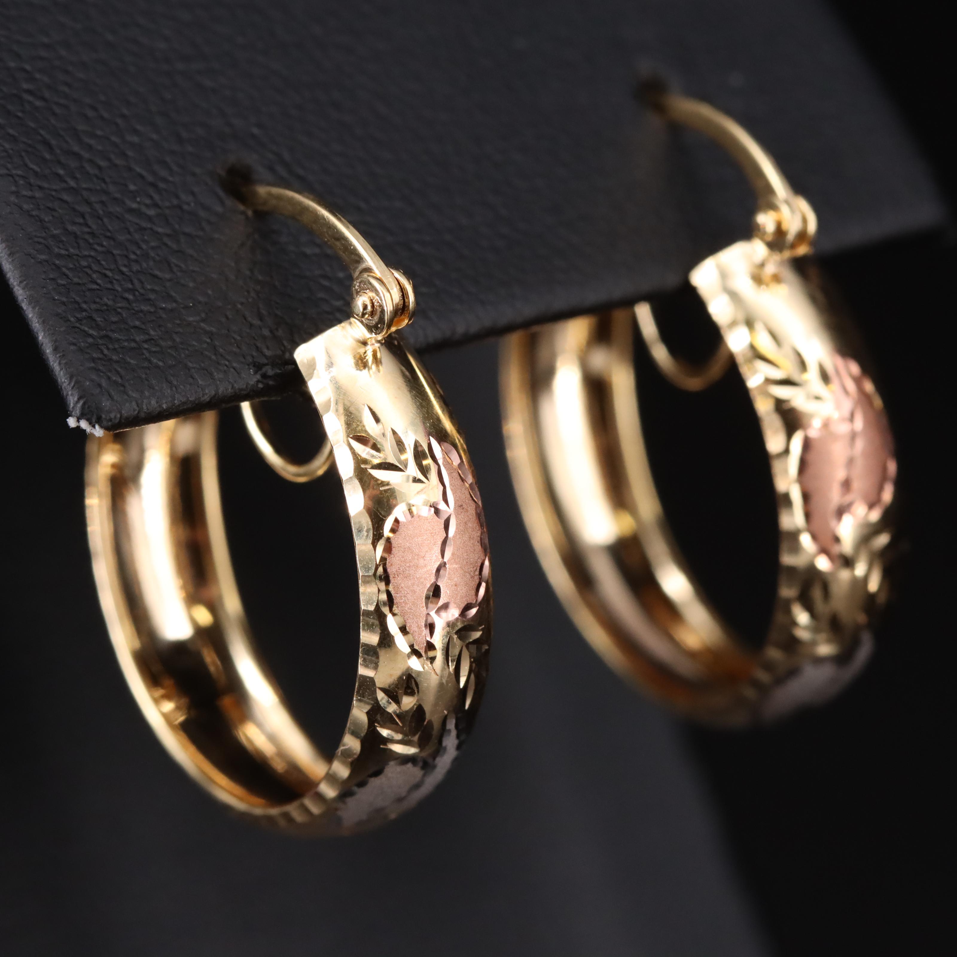 14K Tri-Color Hoop Earrings