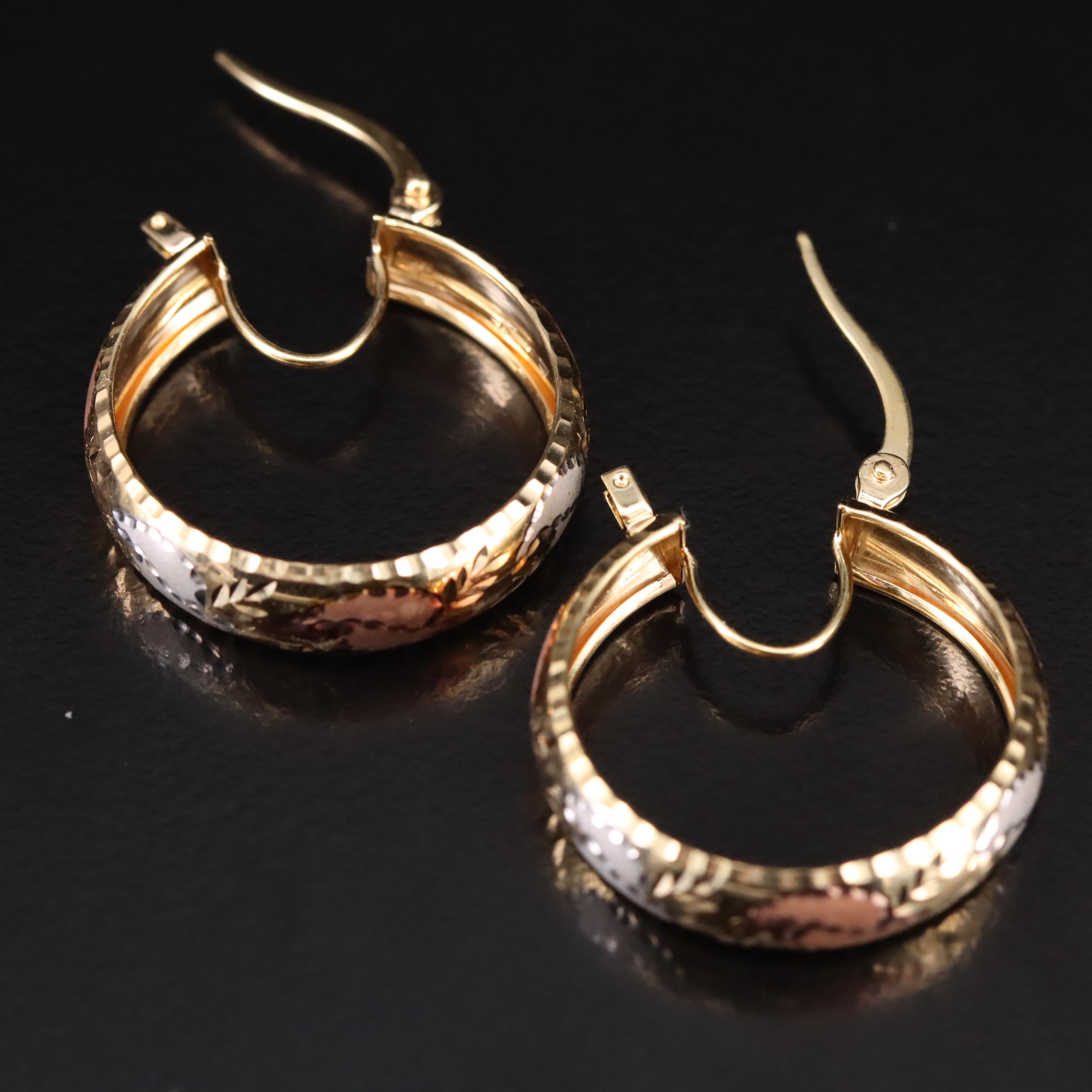 14K Tri-Color Hoop Earrings
