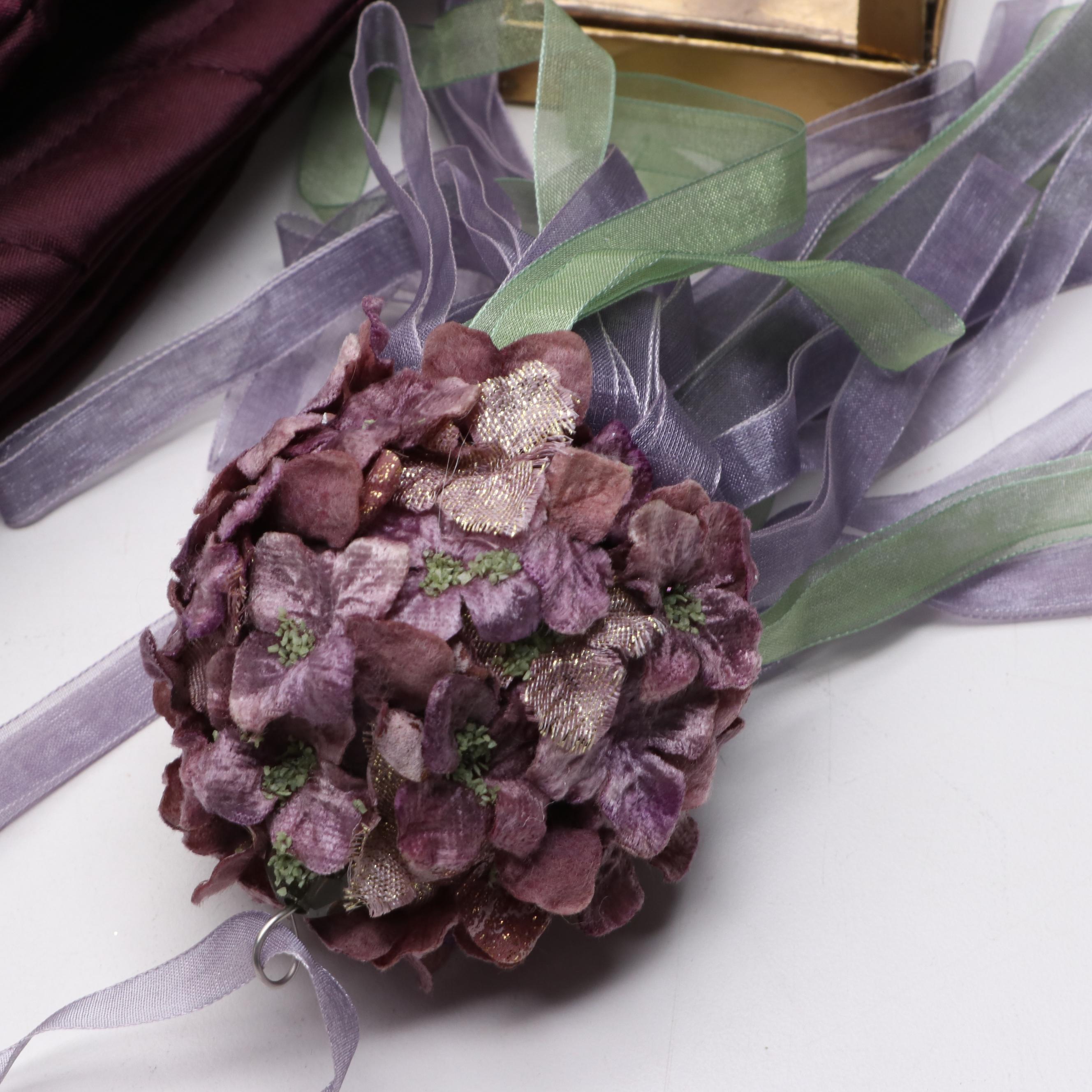 Peacock and Purple Themed Glass Ornaments with Other Christmas Decorations