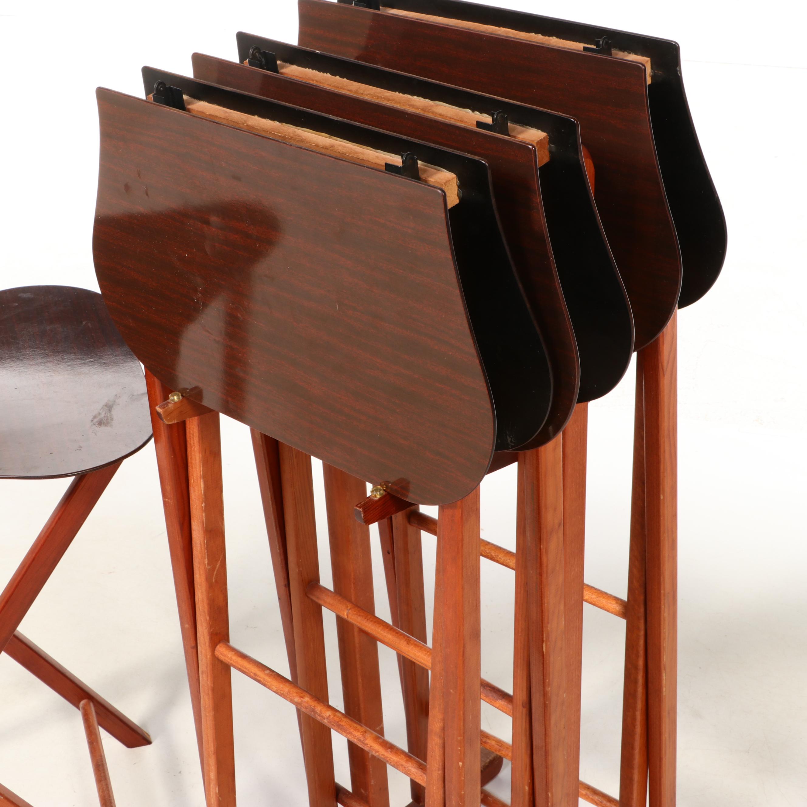 Wooden Folding Tray Tables, Mid to Late 20th Century