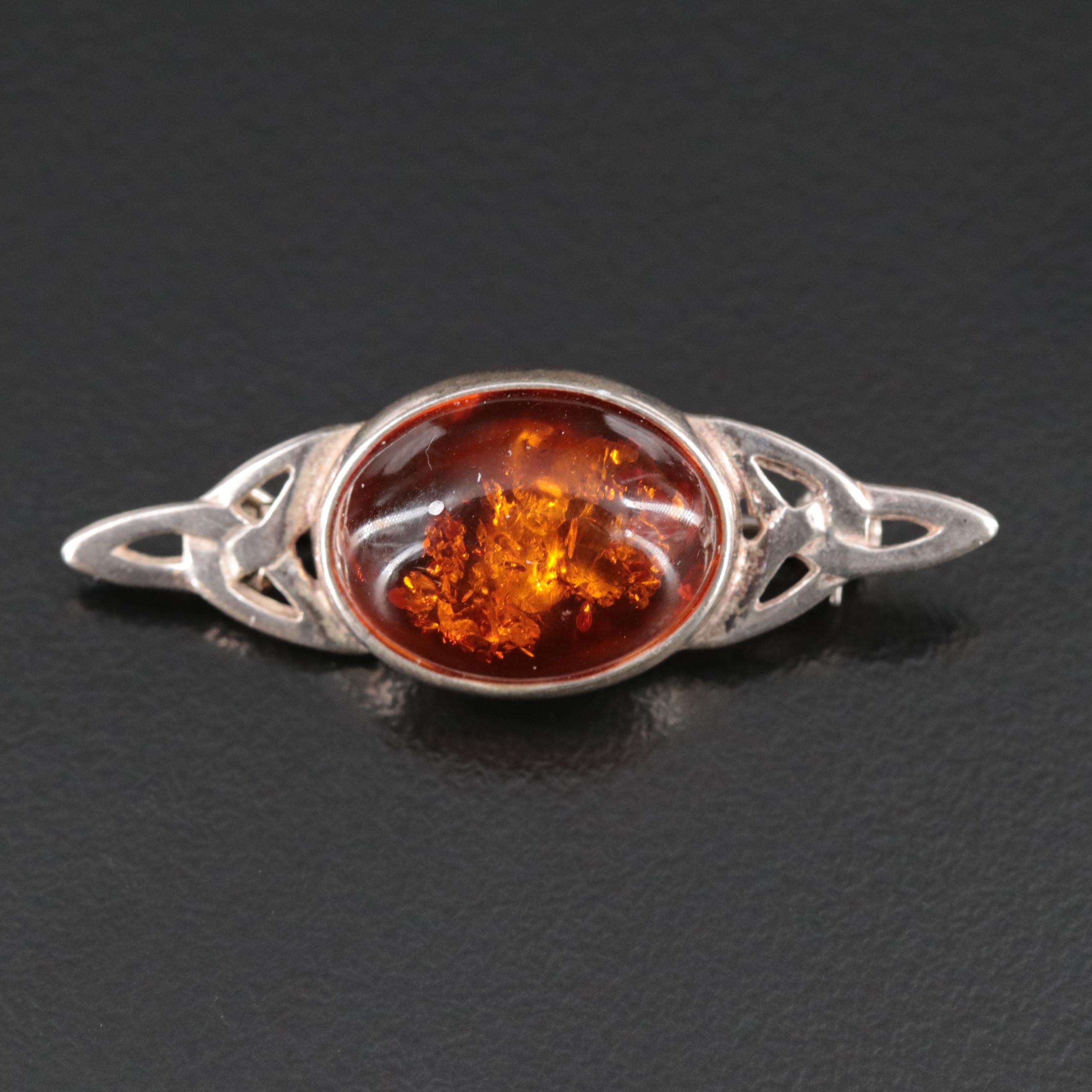Sterling Amber Brooch