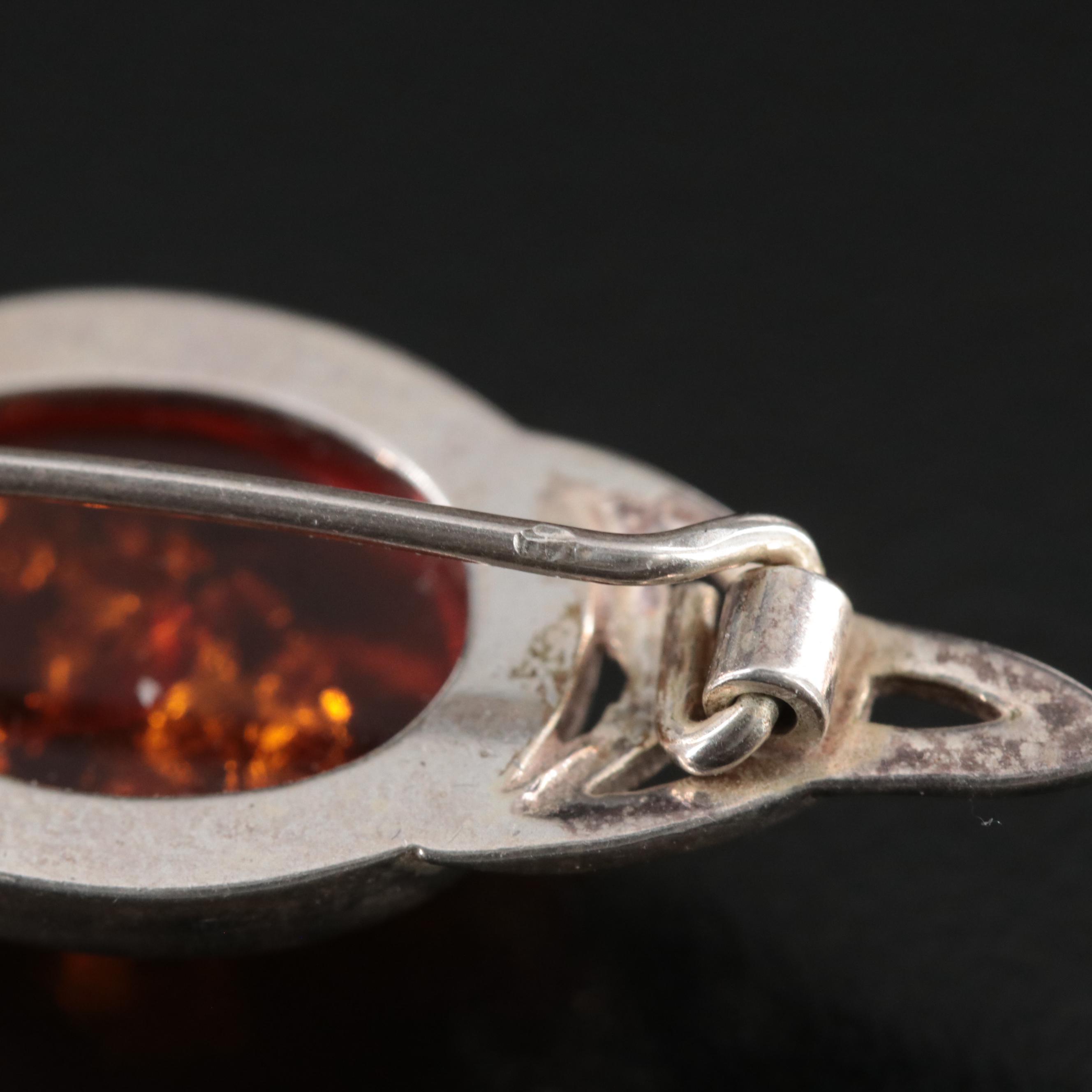 Sterling Amber Brooch