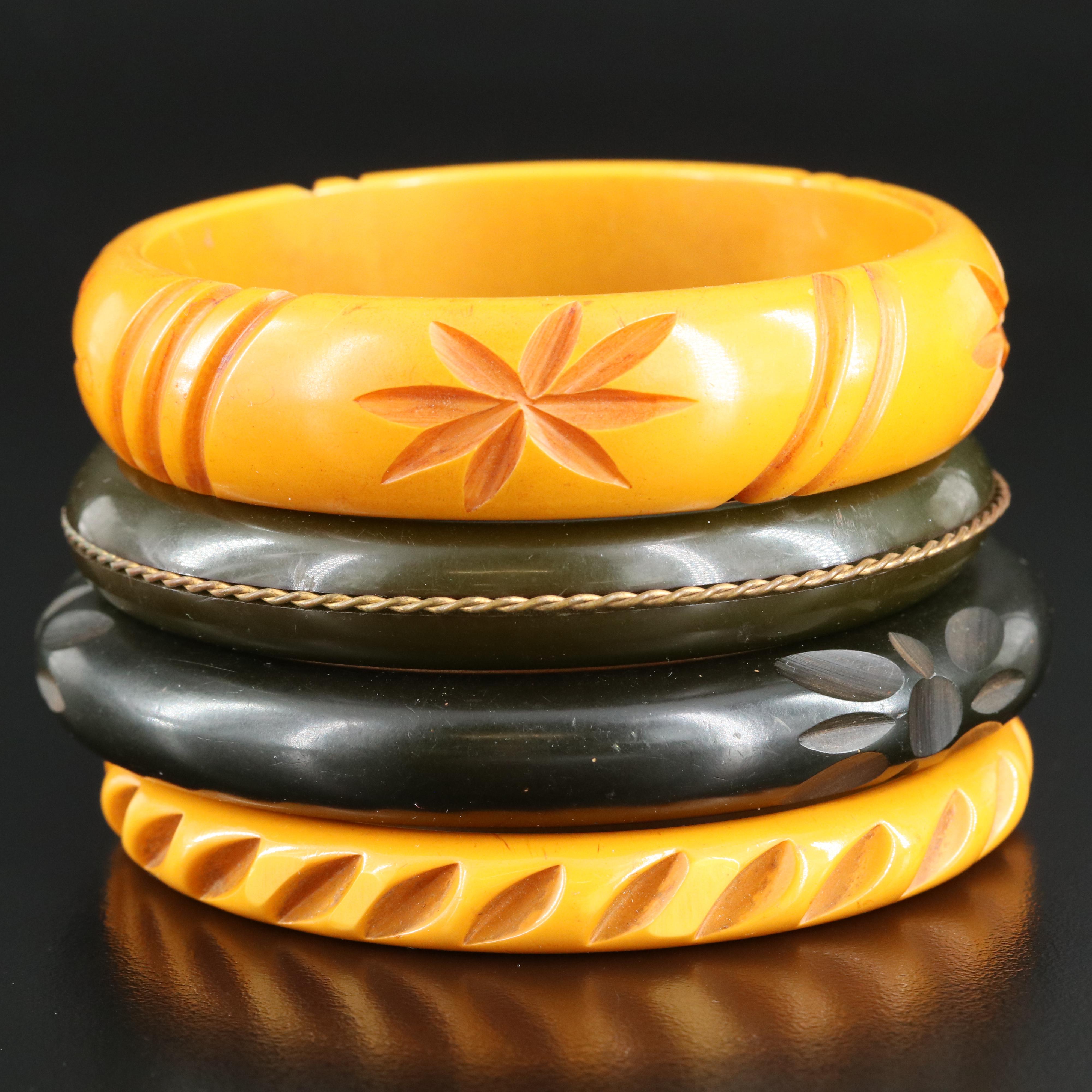 Vintage Bakelite Bangles and Brooches Including Plastic Scottie Dog Accent