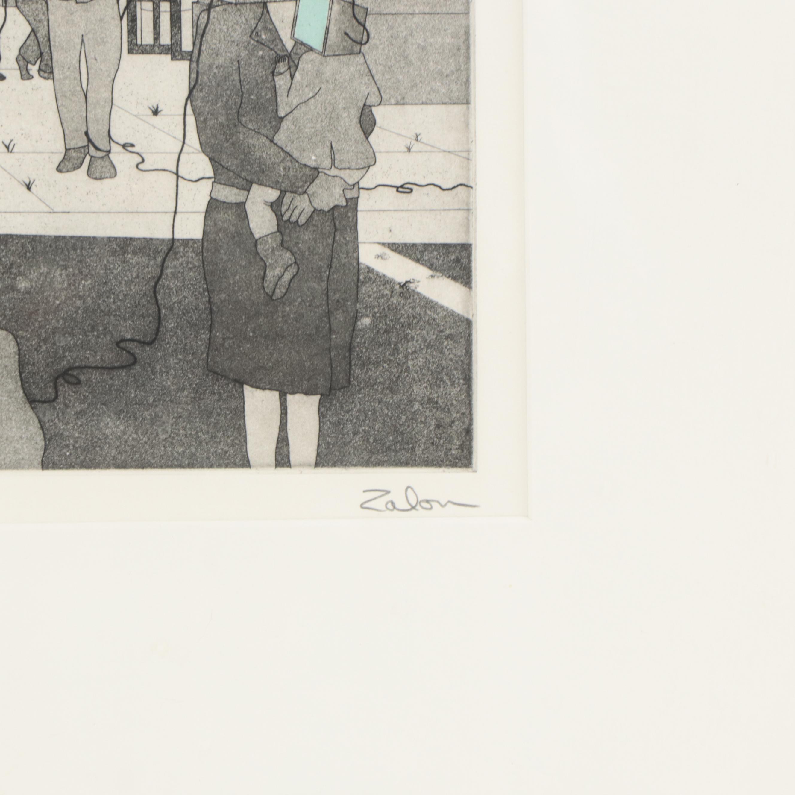 Bernard Zalon Etching With Aquatint "On Line," 1994 EBTH