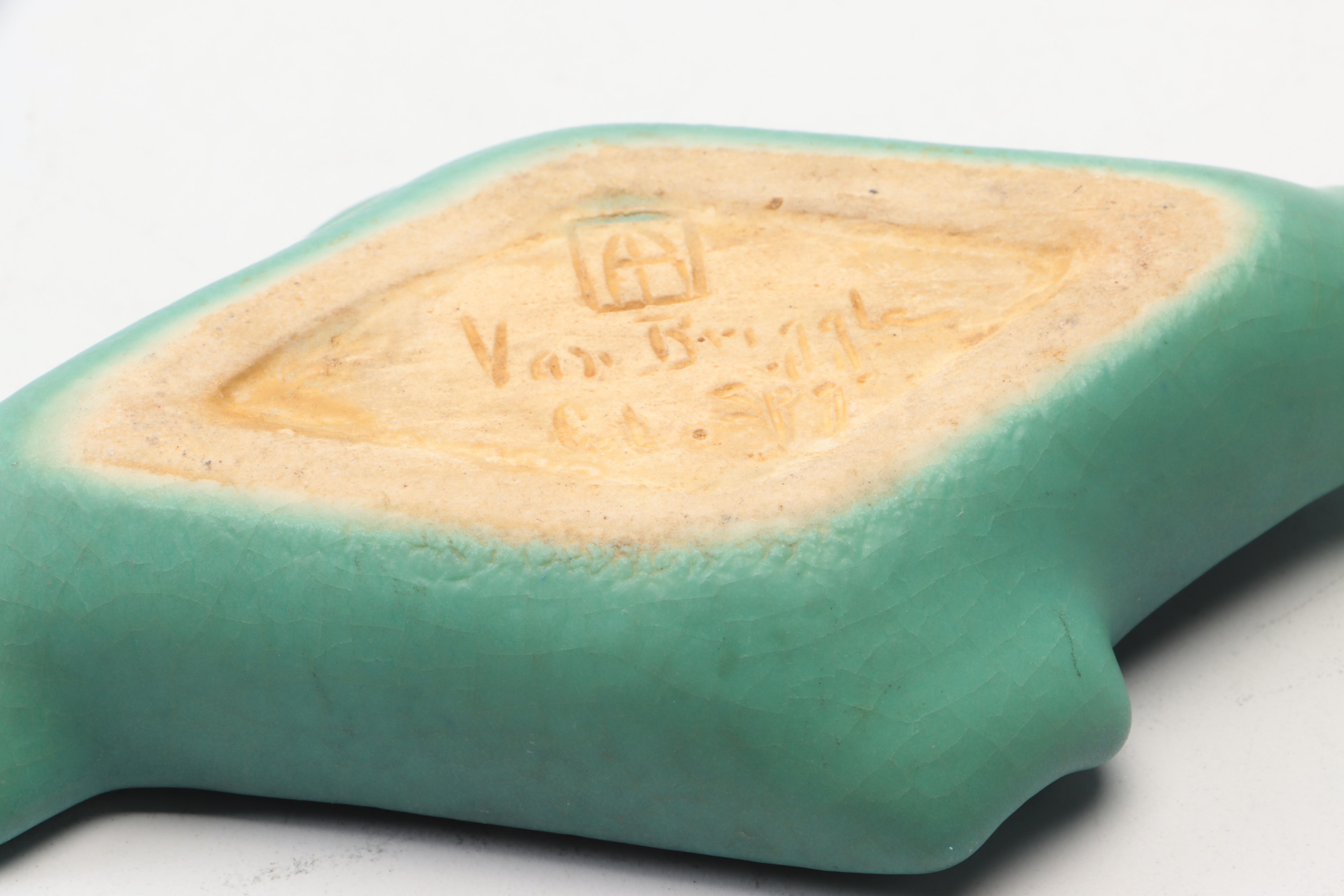 Van Briggle "Ming Blue" Bud Vases and Ashtray with Roseville Sombrero Ashtray