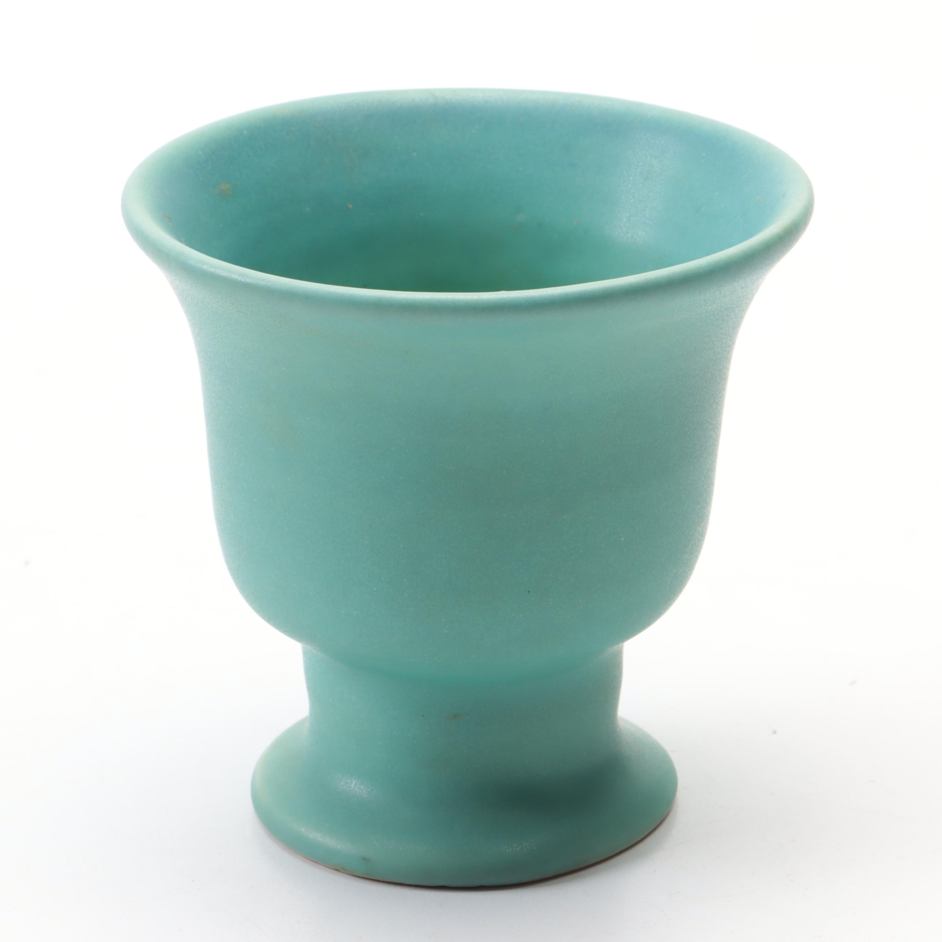 Van Briggle "Ming Blue" Bud Vases and Ashtray with Roseville Sombrero Ashtray