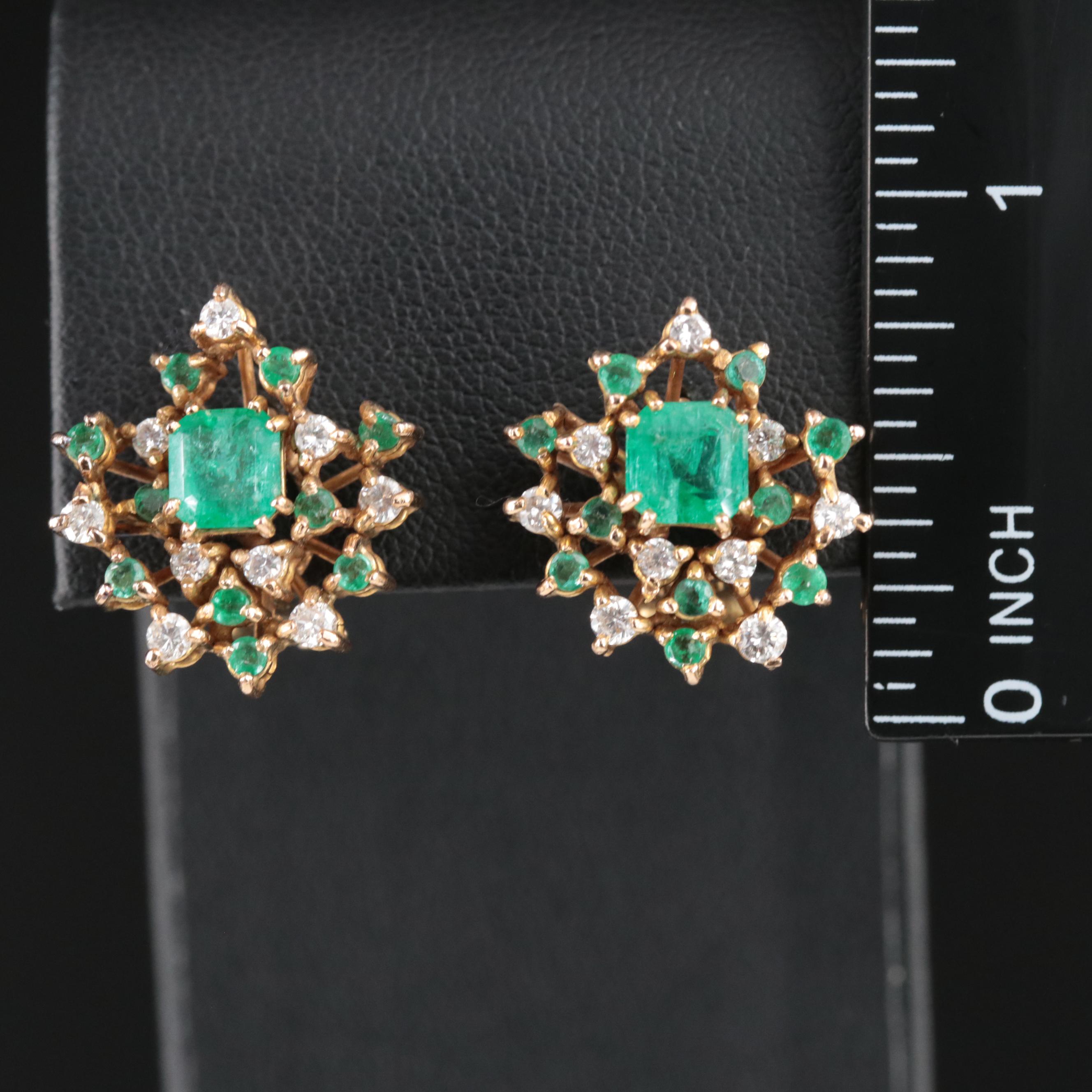 14K Emerald and Diamond Earrings