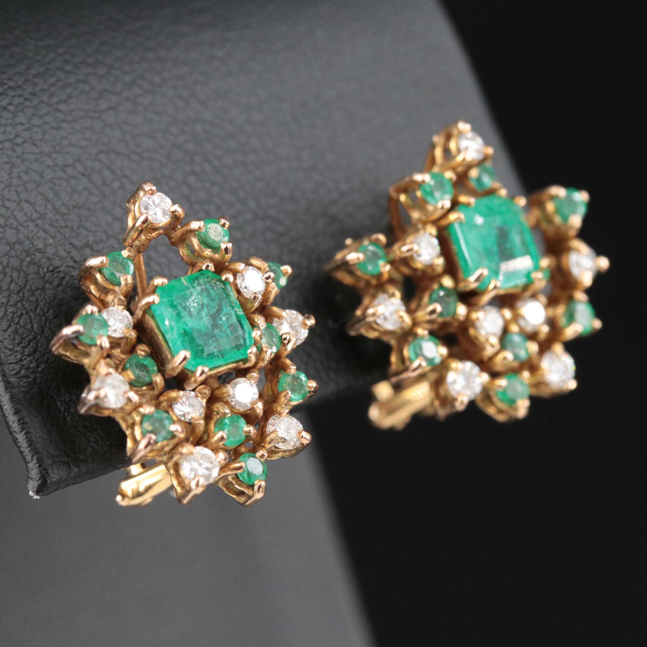 14K Emerald and Diamond Earrings