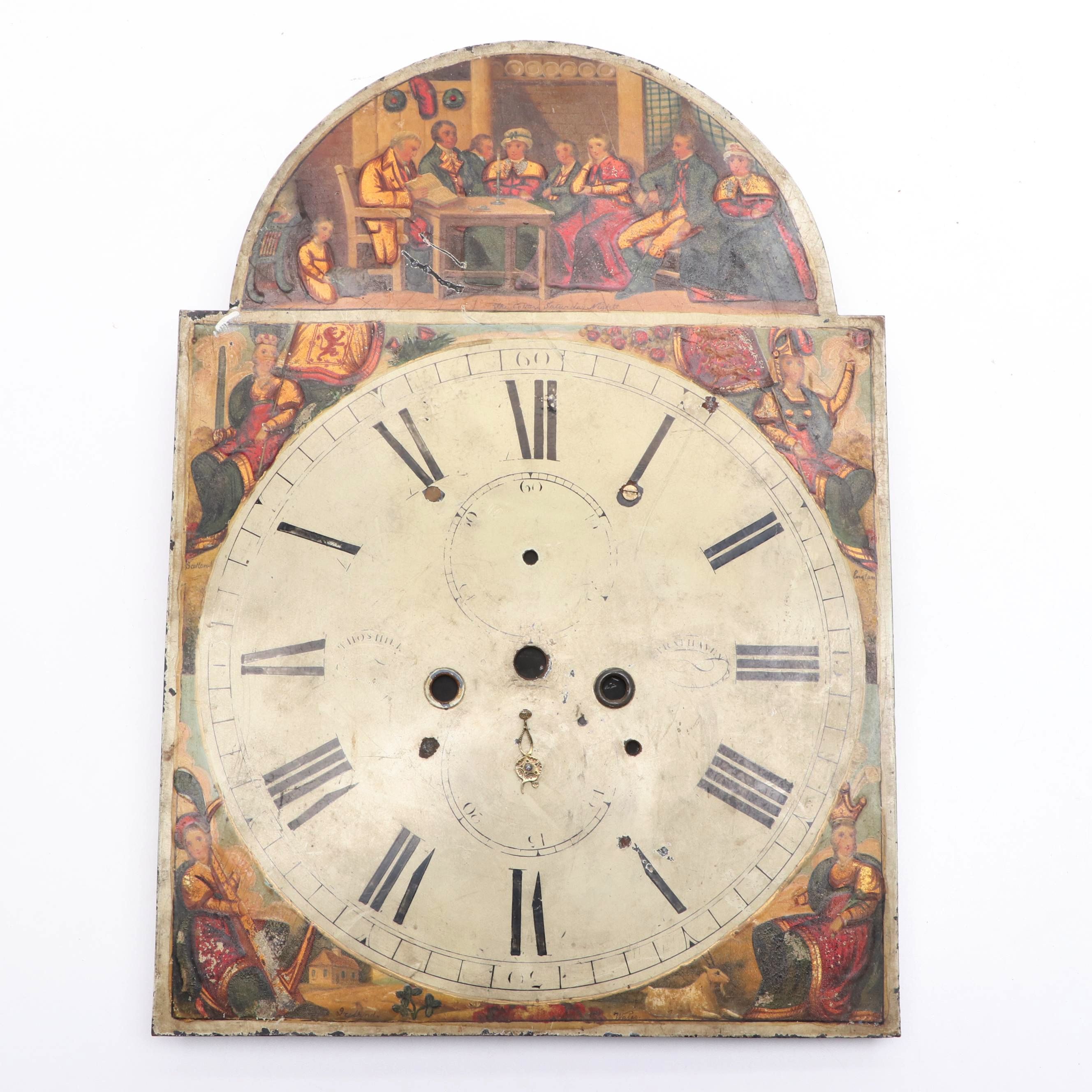 Hand-Painted Metal Grandfather Clock Dial, 19th Century