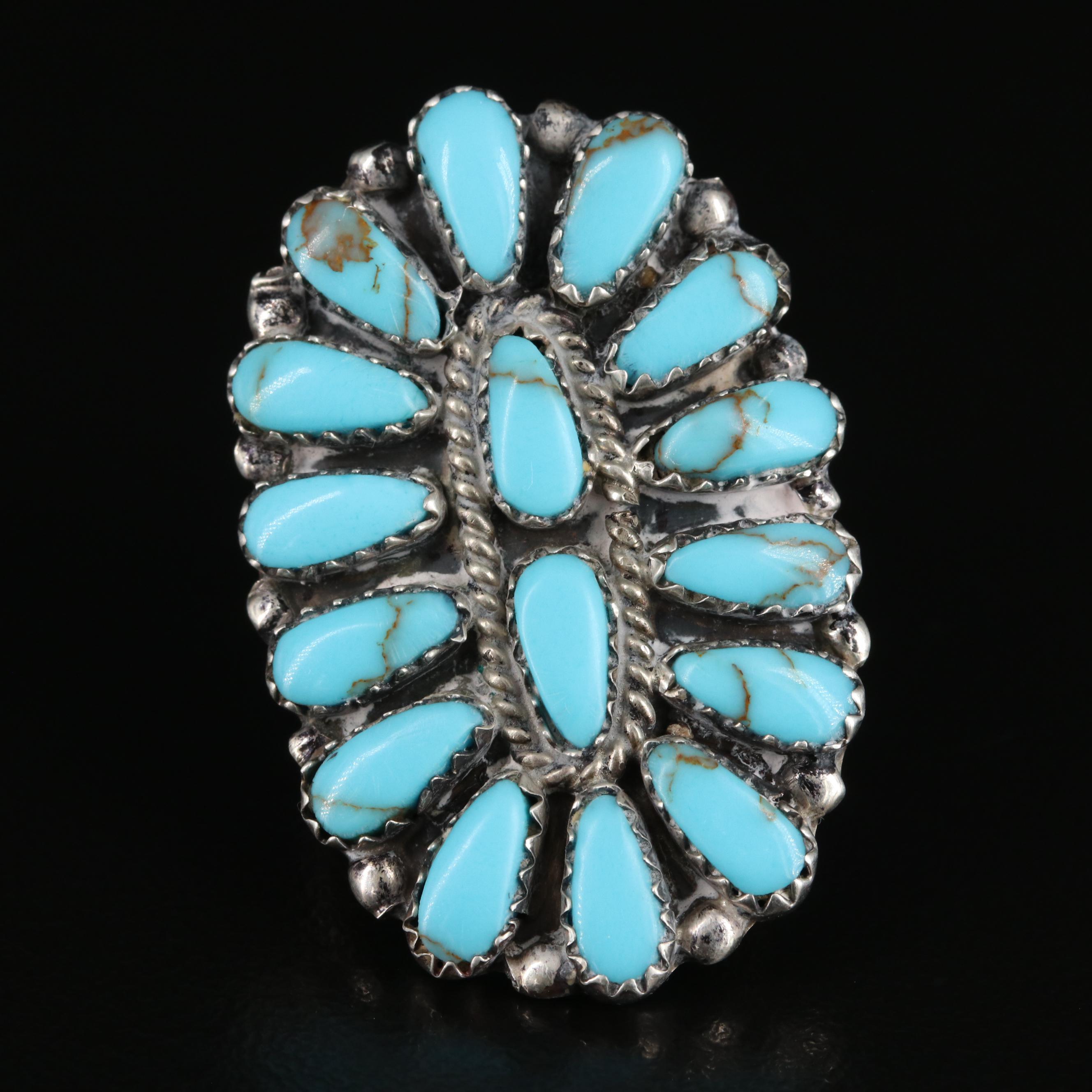 Sterling Turquoise Petit Point Ring