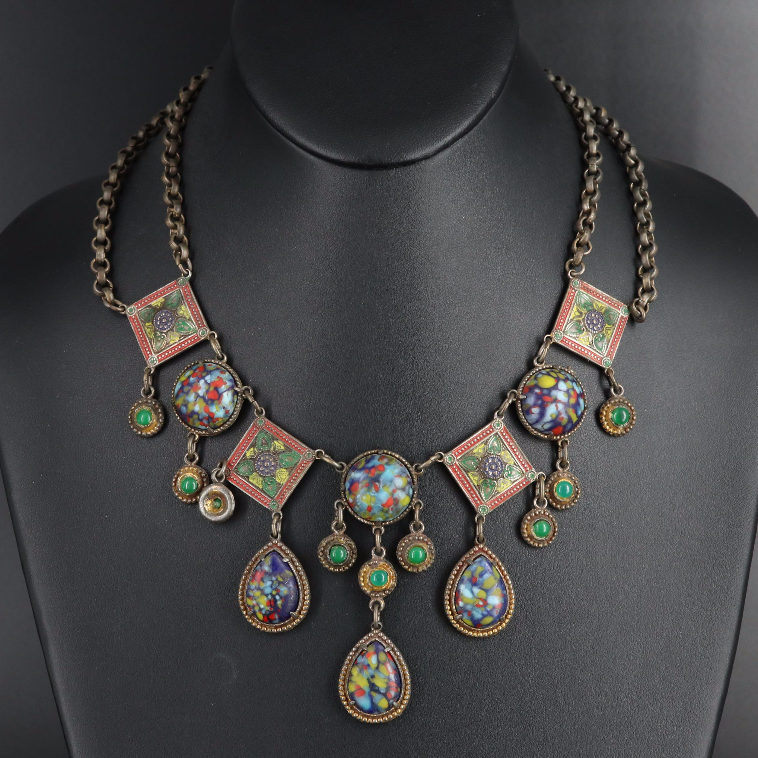 Enamel and Art Glass Festoon Necklace