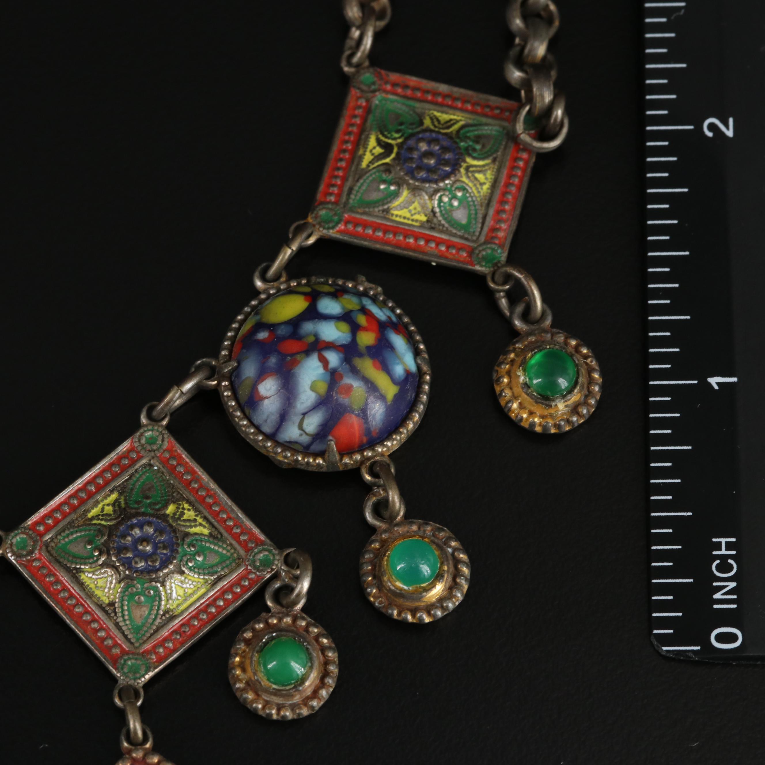 Enamel and Art Glass Festoon Necklace