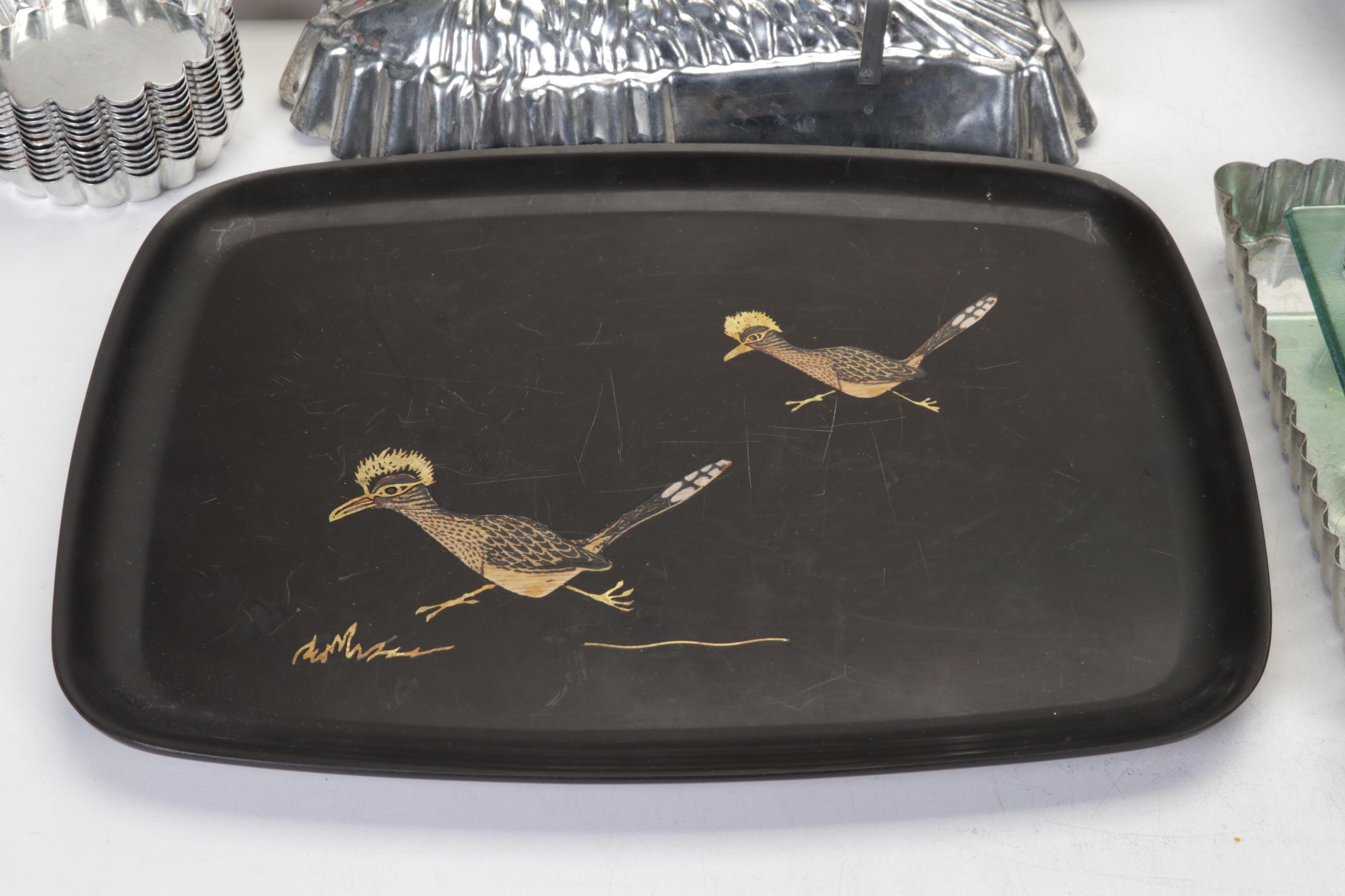 Higgins Green Sunburst Tray With Collection of Serveware and Tableware