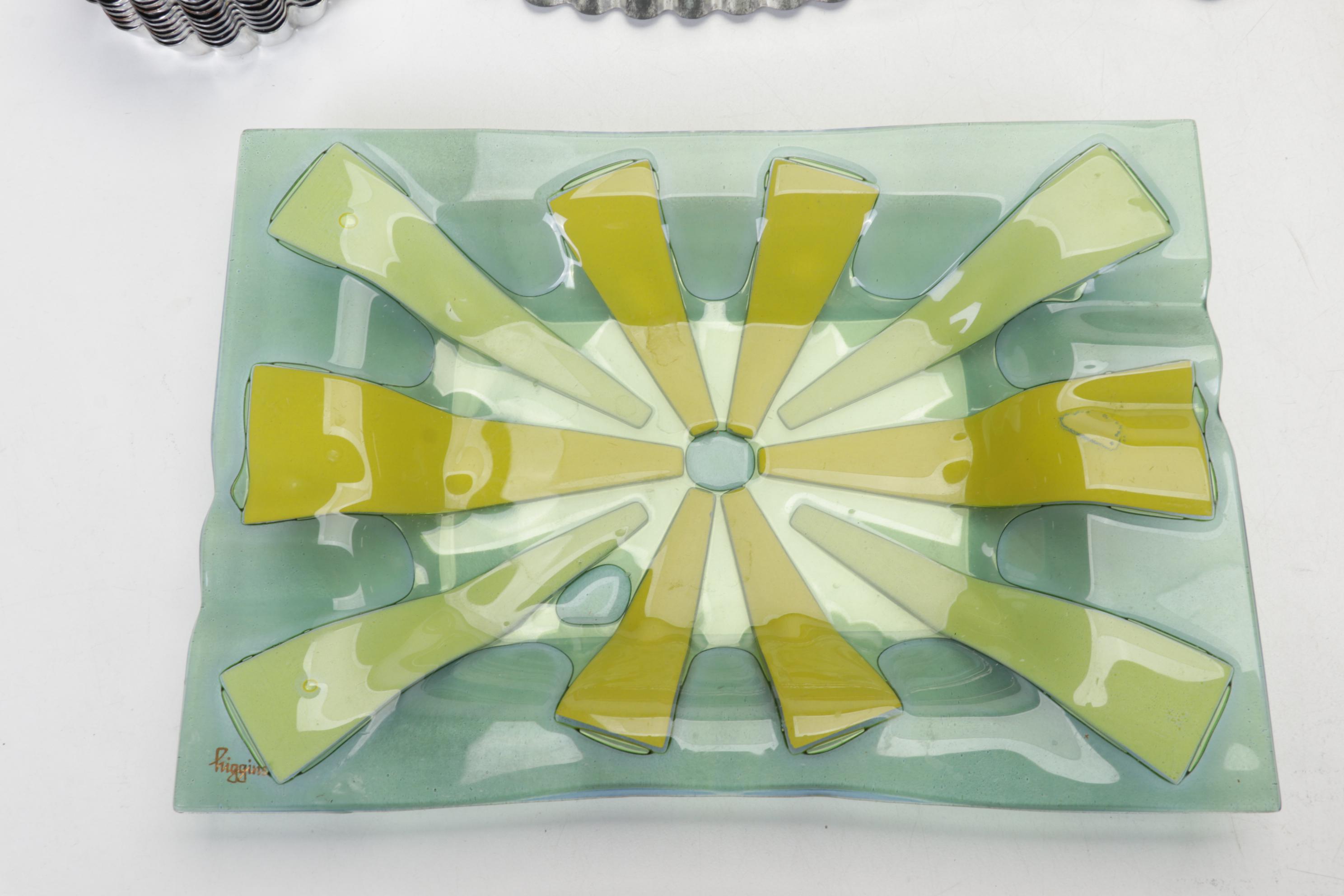 Higgins Green Sunburst Tray With Collection of Serveware and Tableware