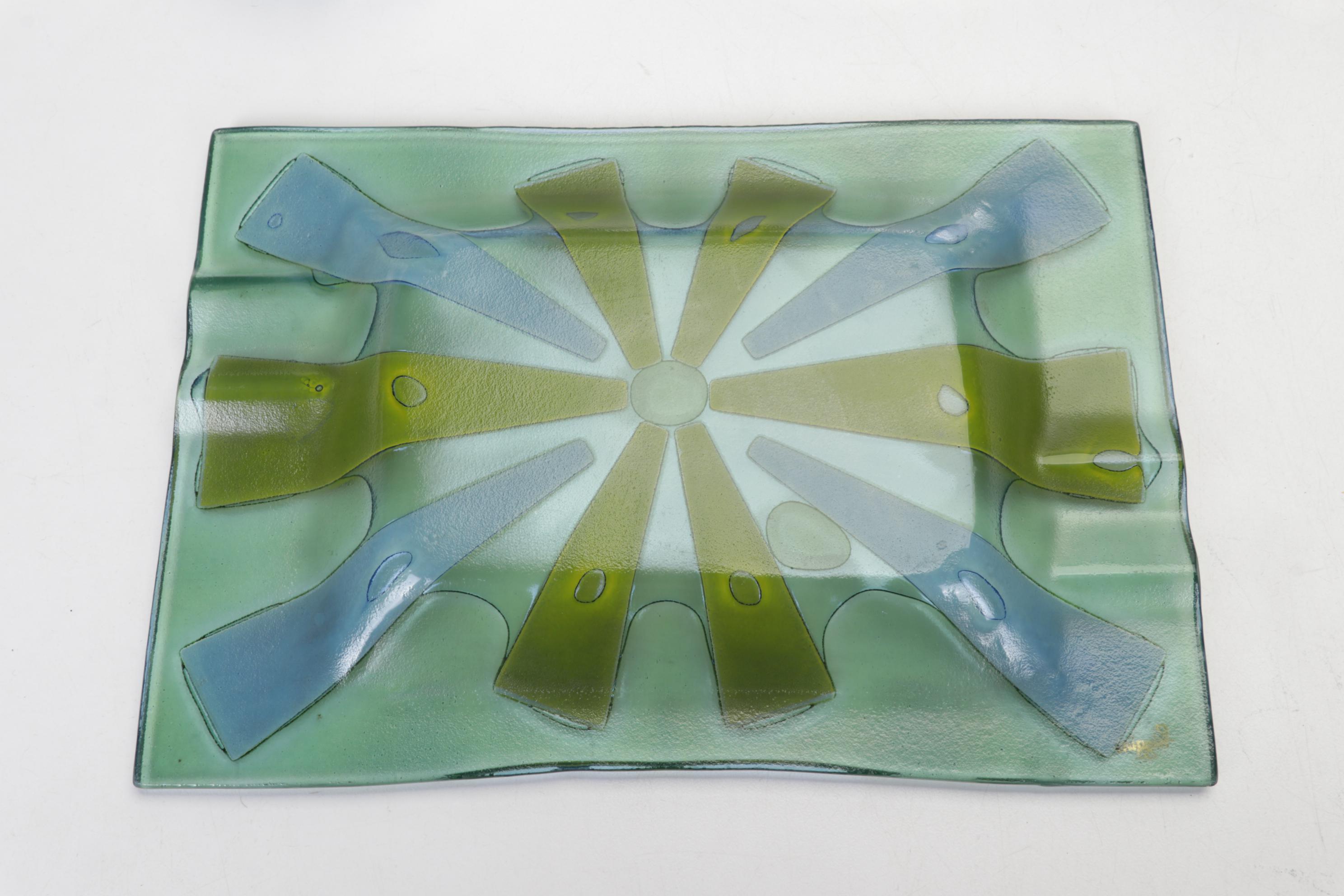 Higgins Green Sunburst Tray With Collection of Serveware and Tableware