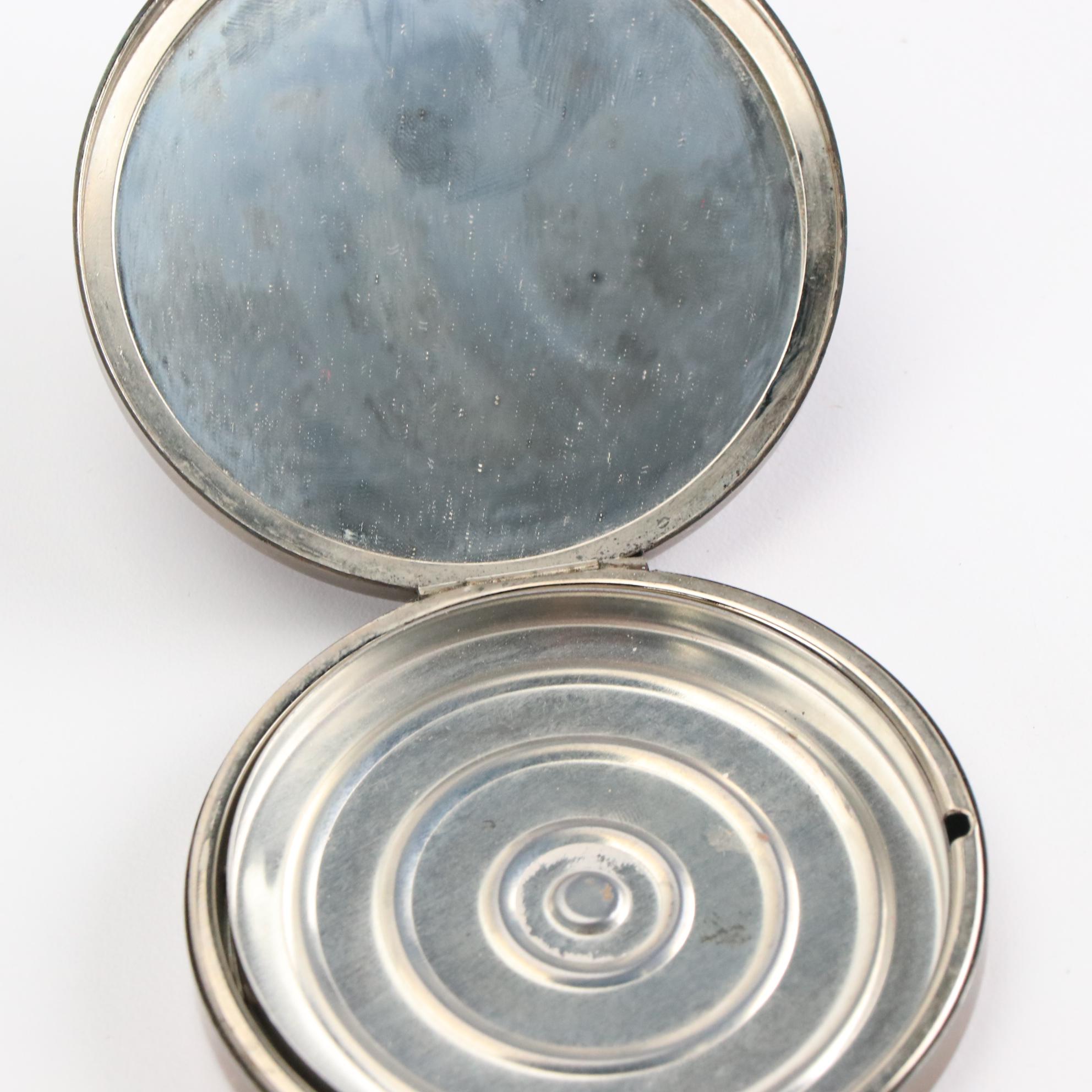 German Silver Metal Mesh Frame Purse, Hinged Coin Purses, and Compact Mirror