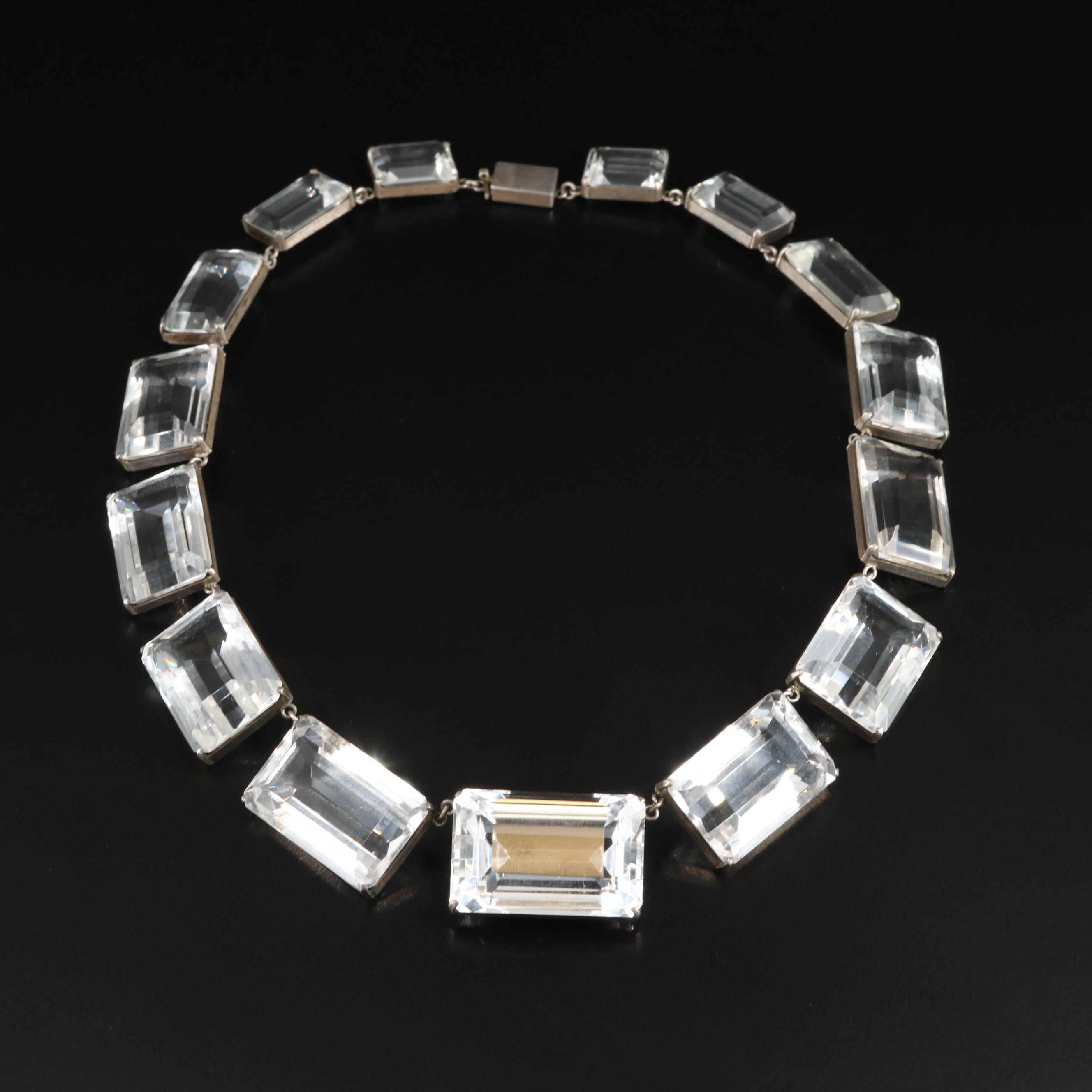 Art Deco Rock Crystal Quartz and Sterling Graduated Necklace EBTH