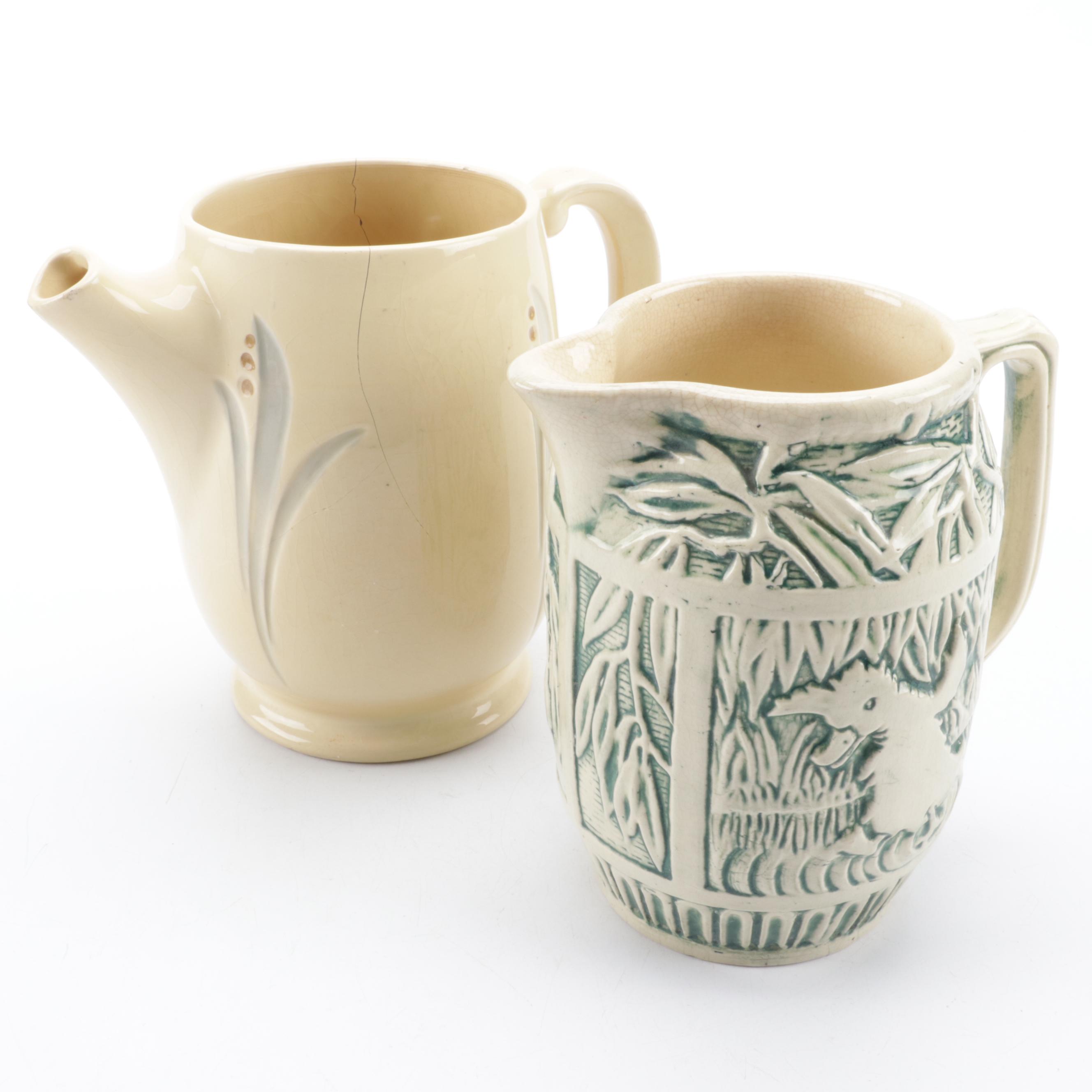 Weller Pottery and Roseville Pottery Glazed Ceramic Pitchers