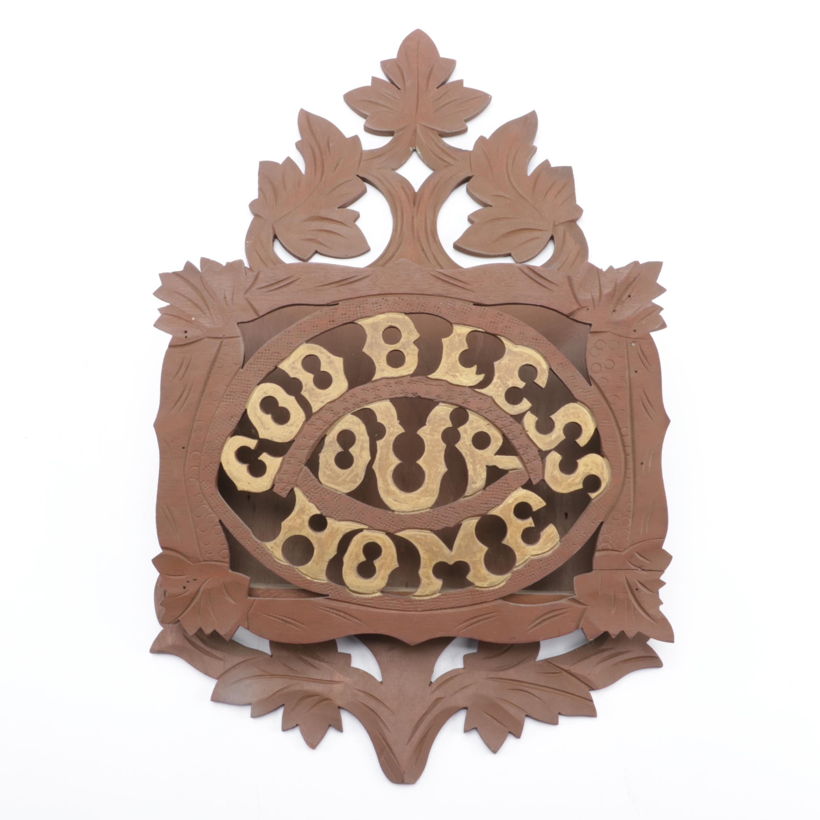 Victorian Painted and Carved Walnut Wall Hanging Paper Rack