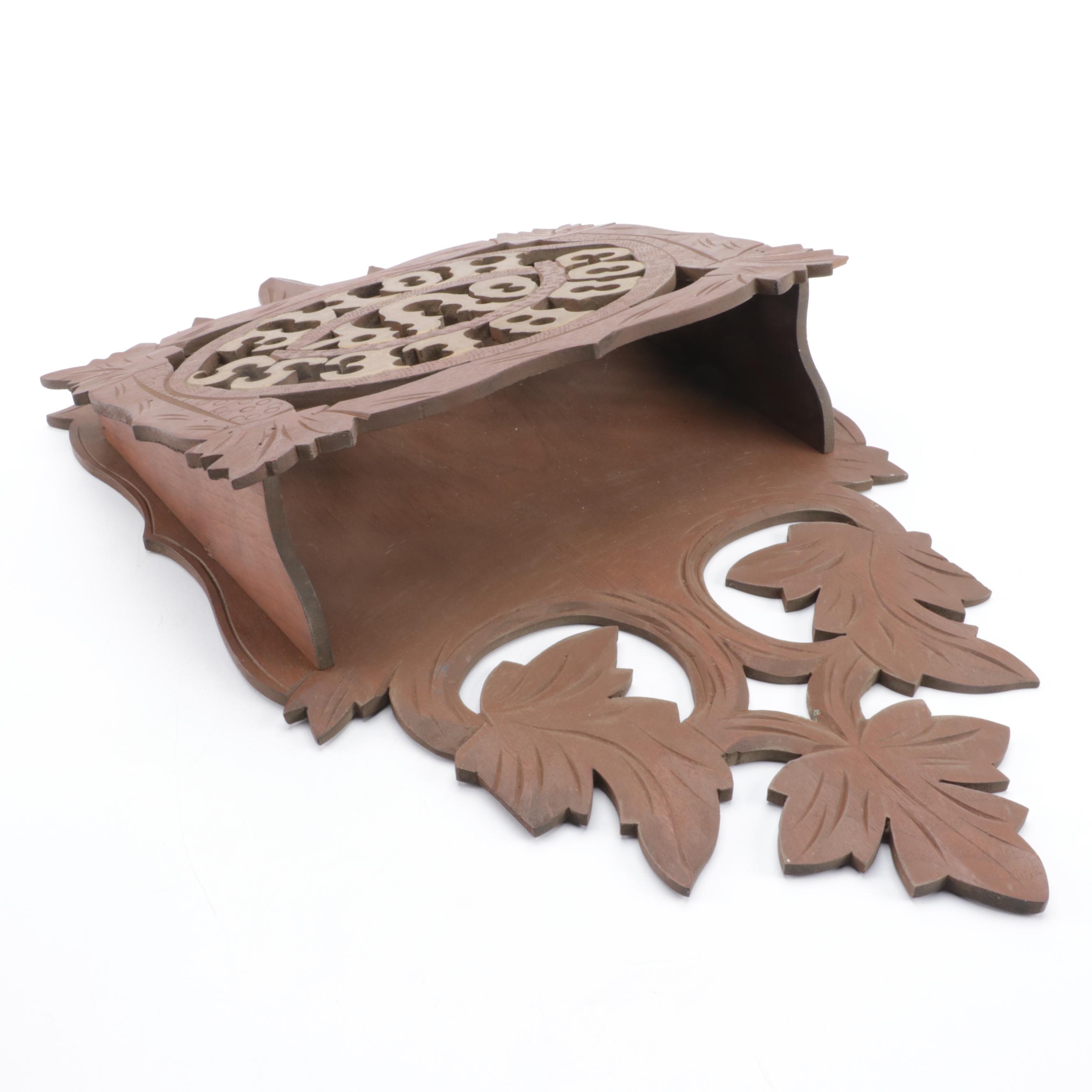 Victorian Painted and Carved Walnut Wall Hanging Paper Rack