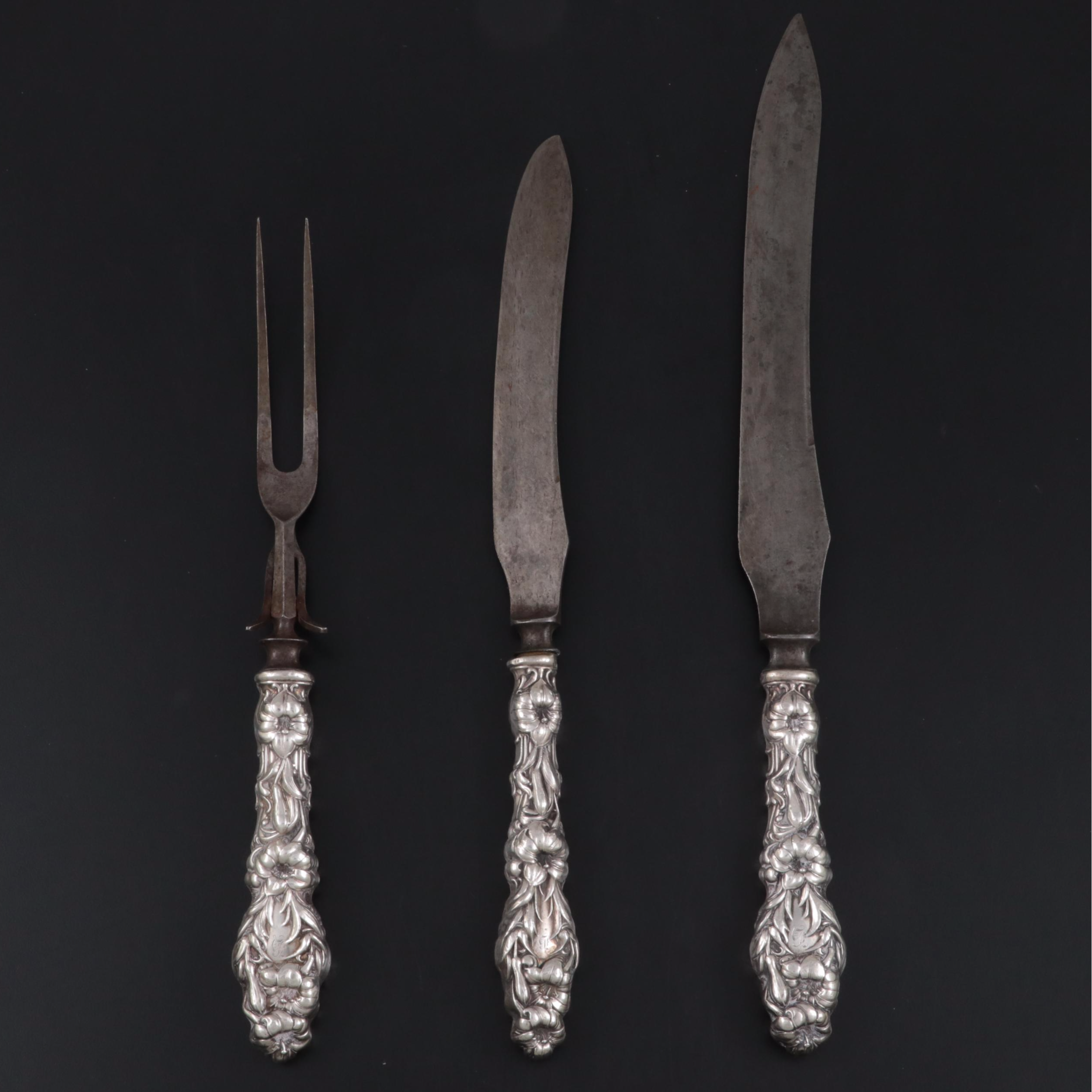 Whiting Mfg Co. "Lily" Sterling Silver Handled Carving Set