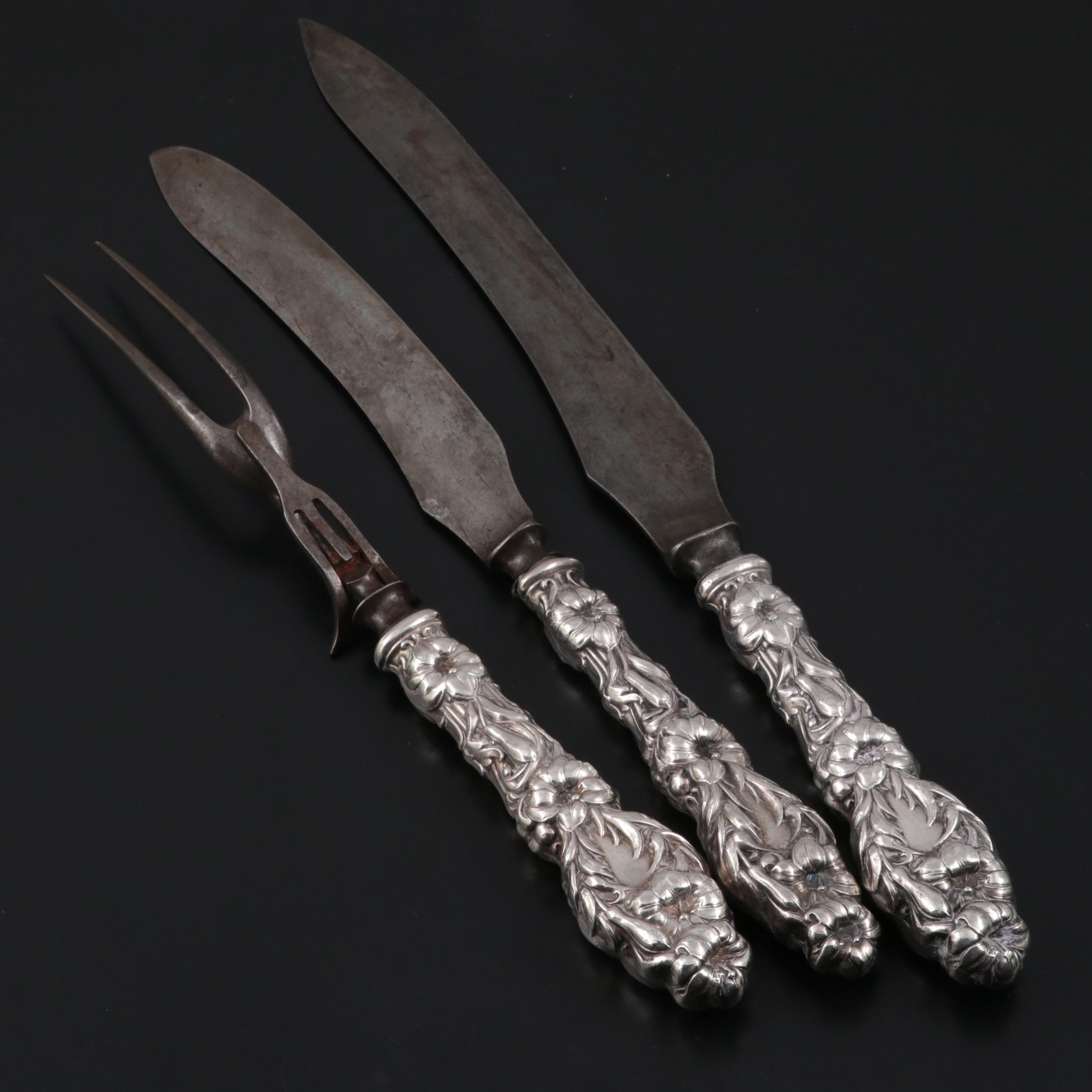 Whiting Mfg Co. "Lily" Sterling Silver Handled Carving Set