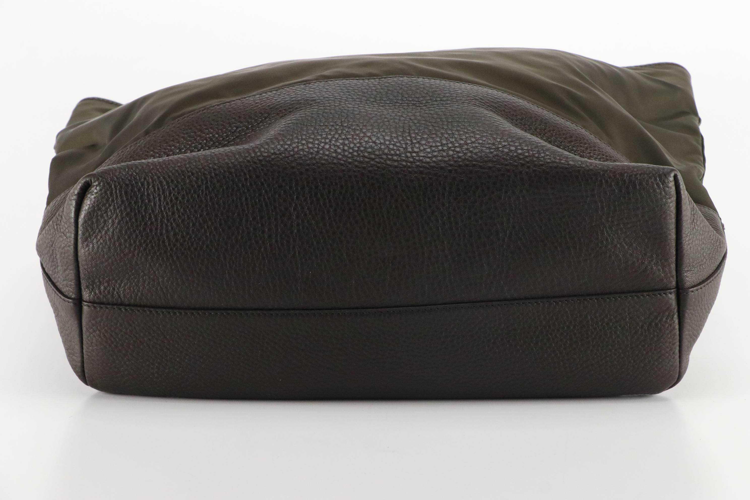 Prada Tote Bag in Brown Nylon with Grained Leather Trim