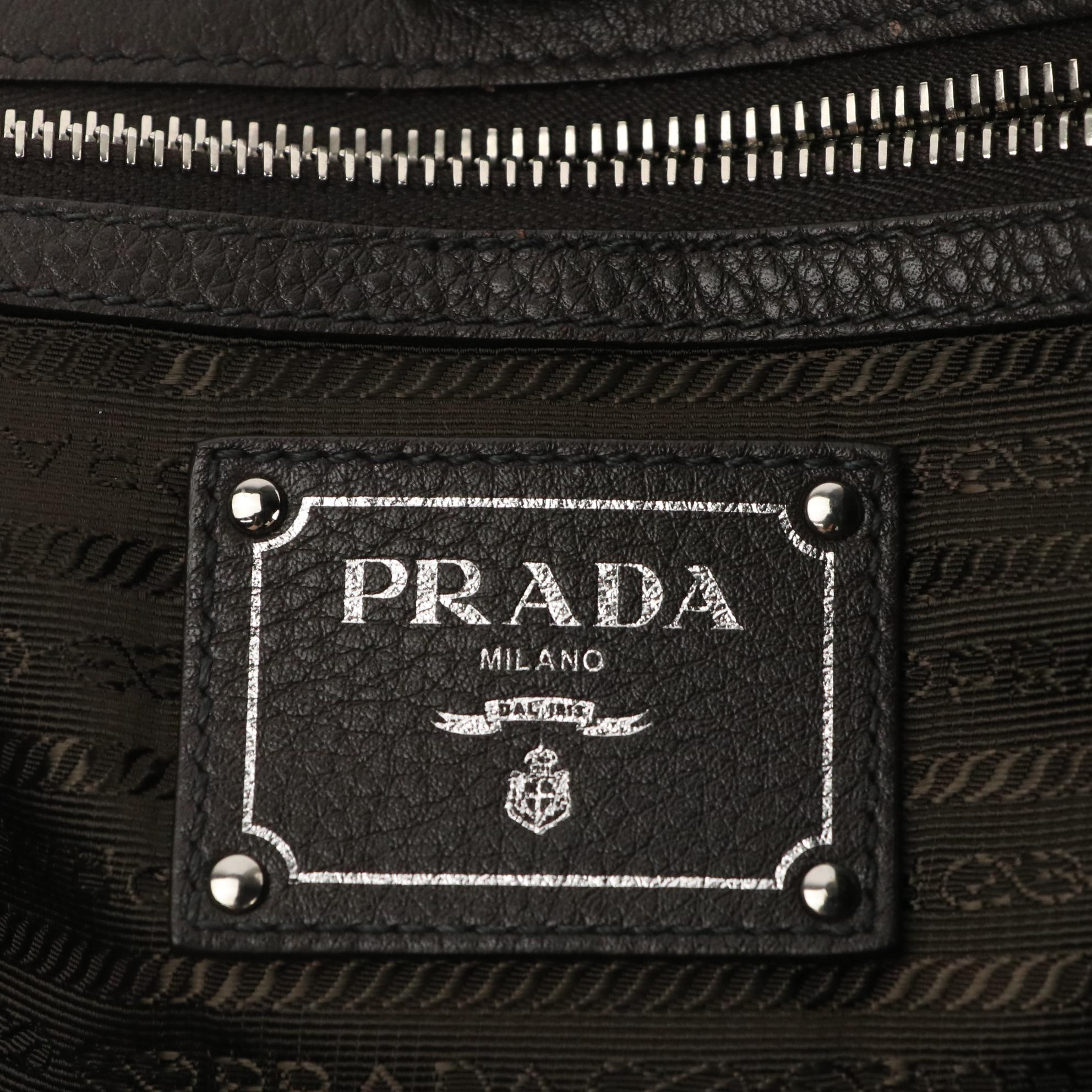 Prada Tote Bag in Brown Nylon with Grained Leather Trim
