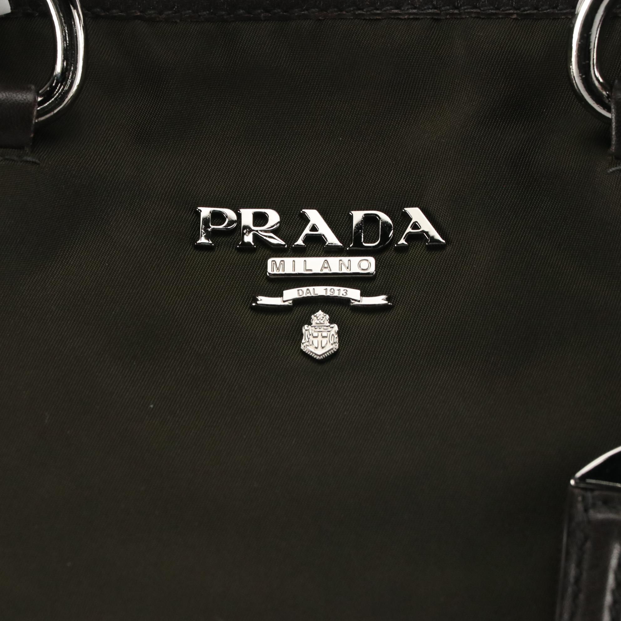 Prada Tote Bag in Brown Nylon with Grained Leather Trim