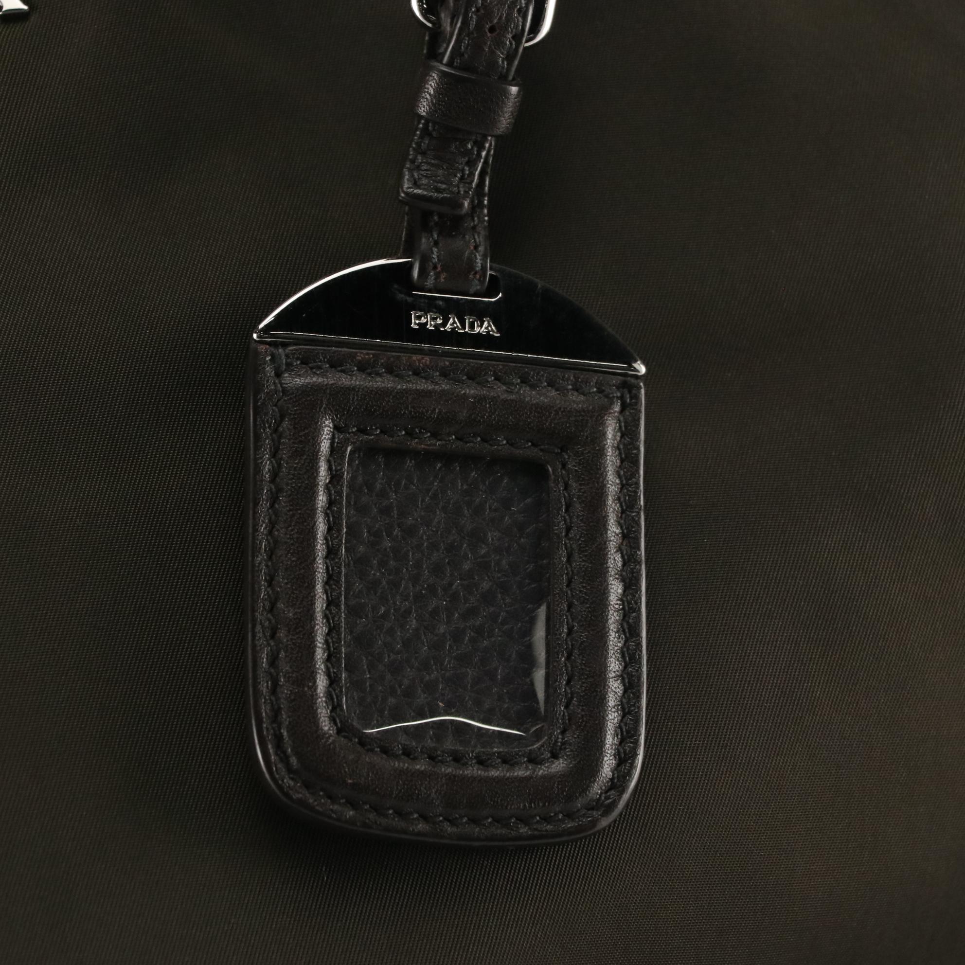 Prada Tote Bag in Brown Nylon with Grained Leather Trim