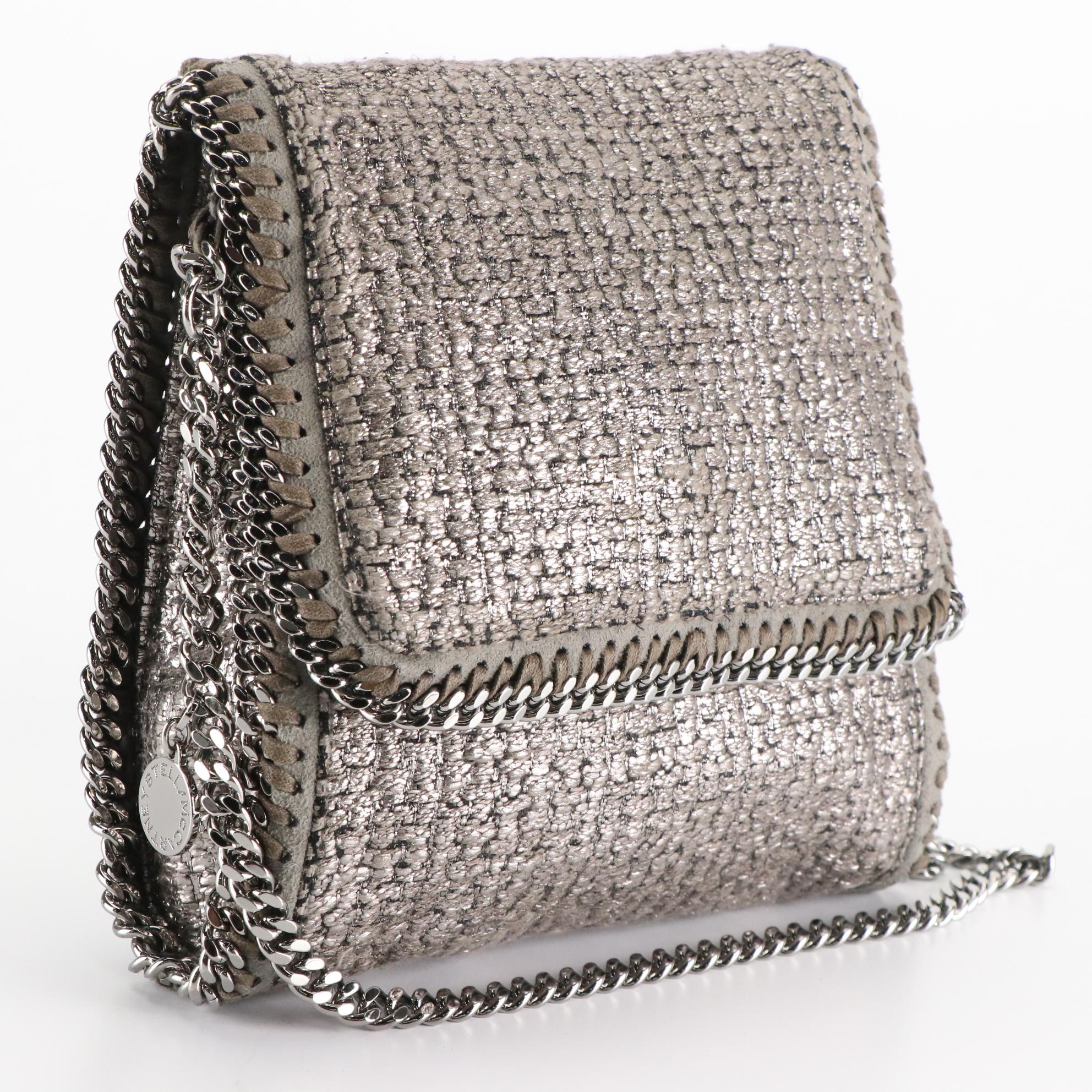 Stella McCartney Silver Metallic Woven Falabella Chain Crossbody Bag