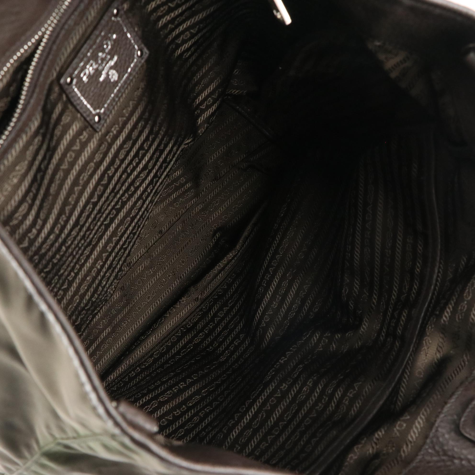 Prada Tote Bag in Brown Nylon with Grained Leather Trim