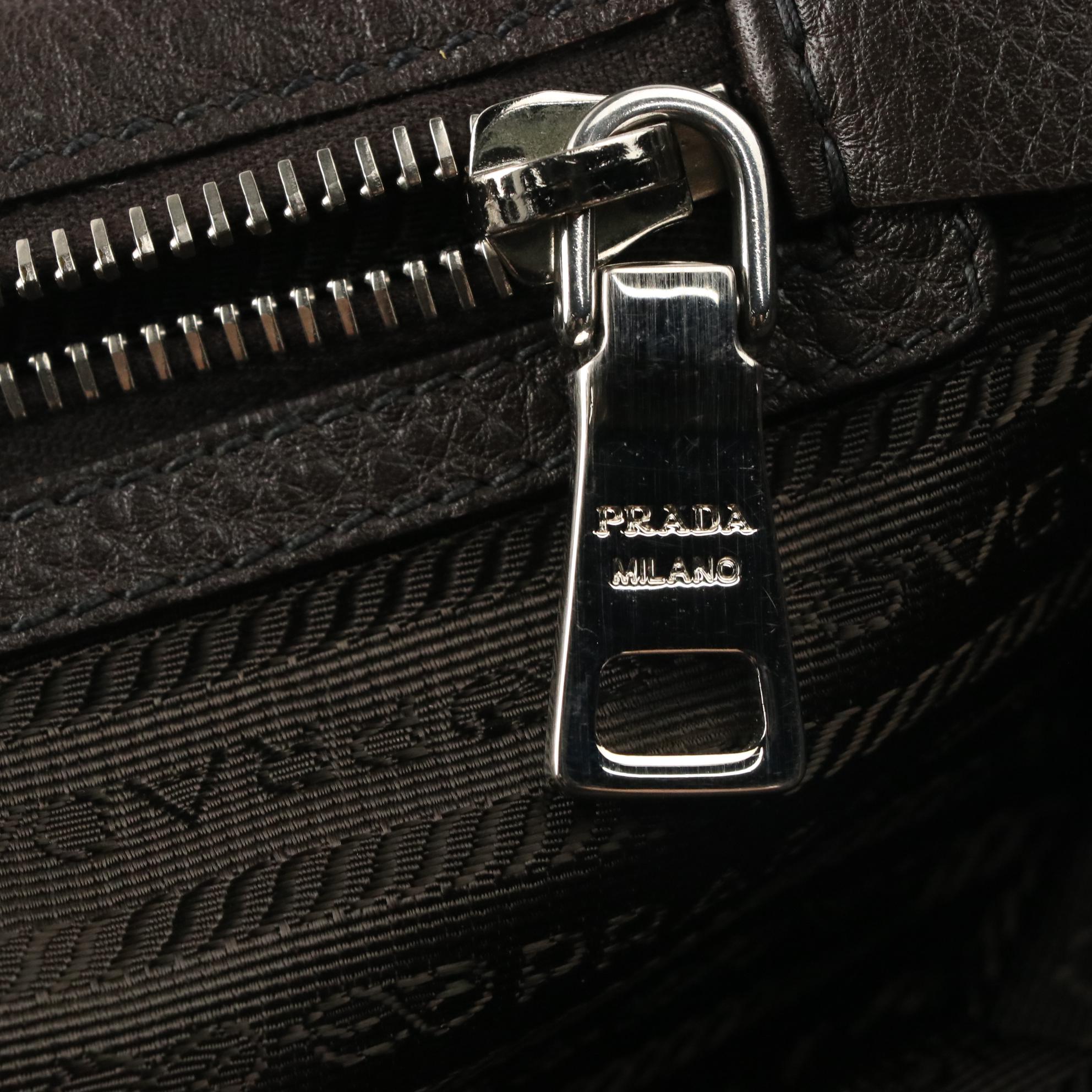 Prada Tote Bag in Brown Nylon with Grained Leather Trim