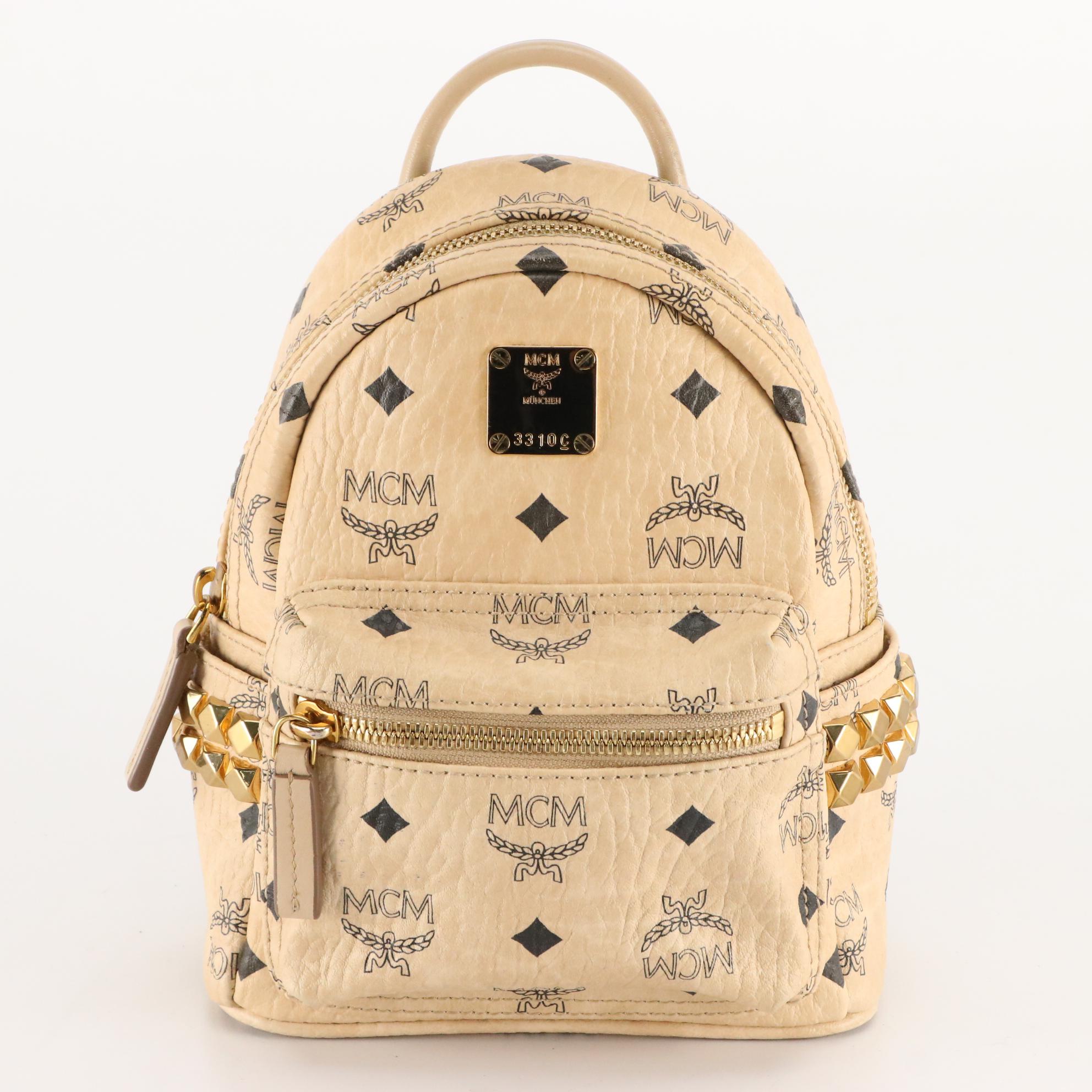 MCM Mini Visetos Leather Studded Backpack