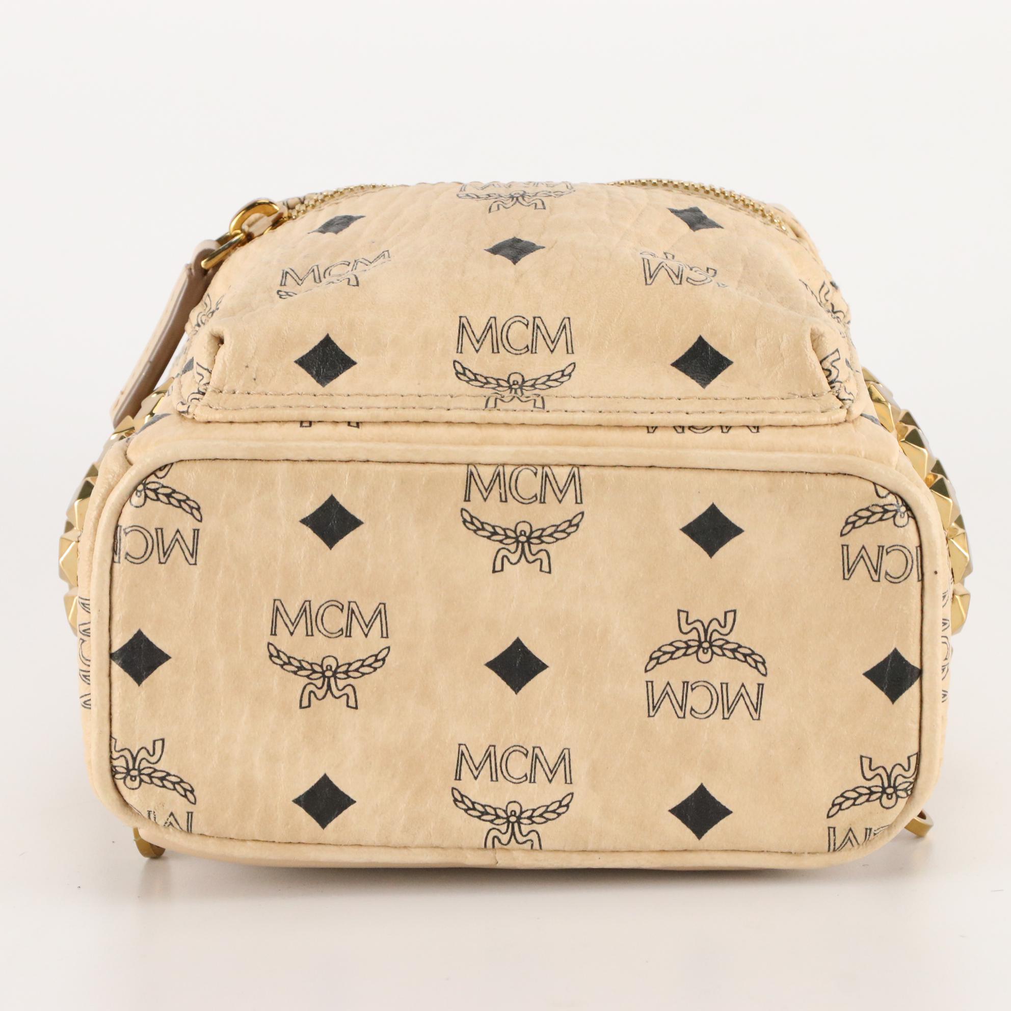 MCM Mini Visetos Leather Studded Backpack