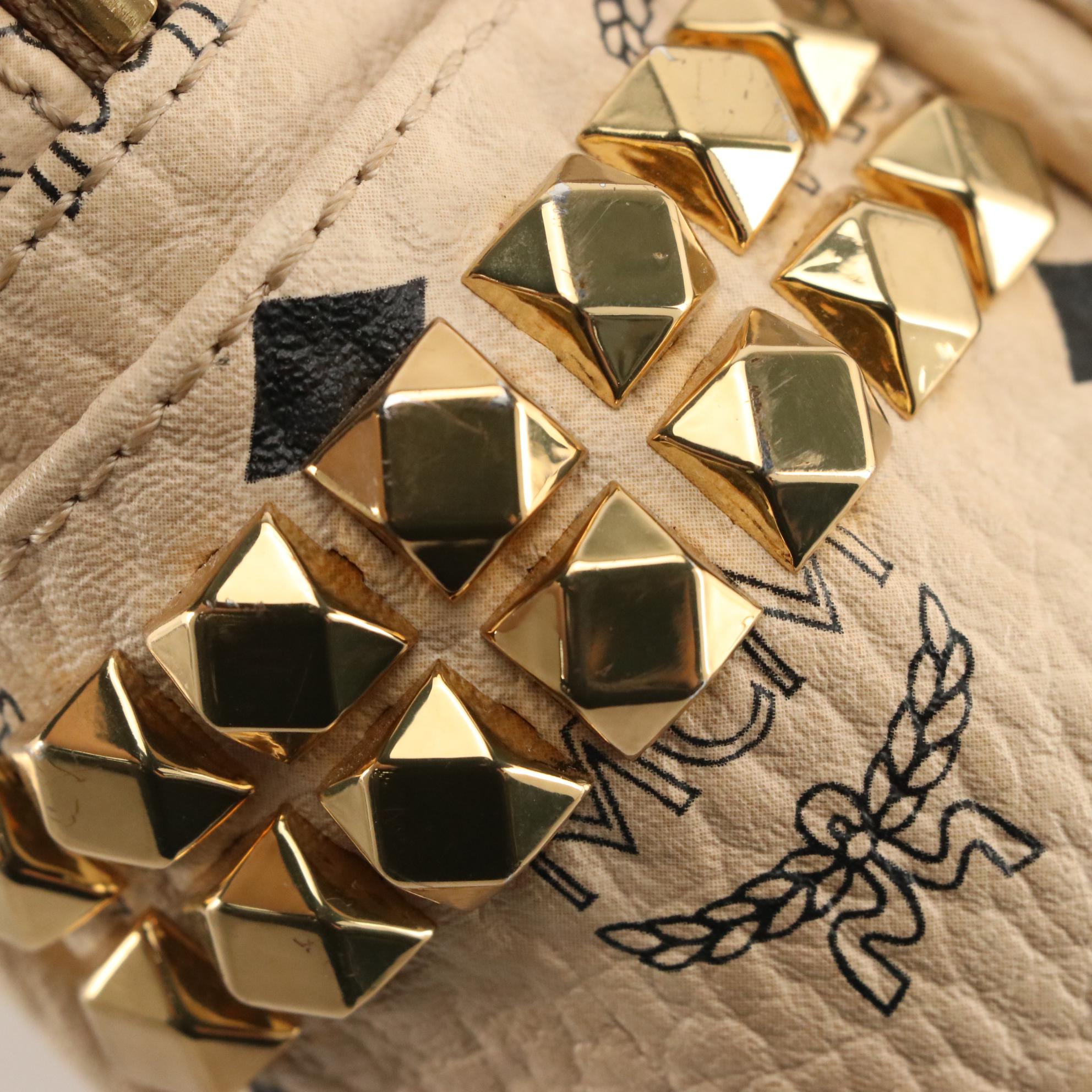 MCM Mini Visetos Leather Studded Backpack