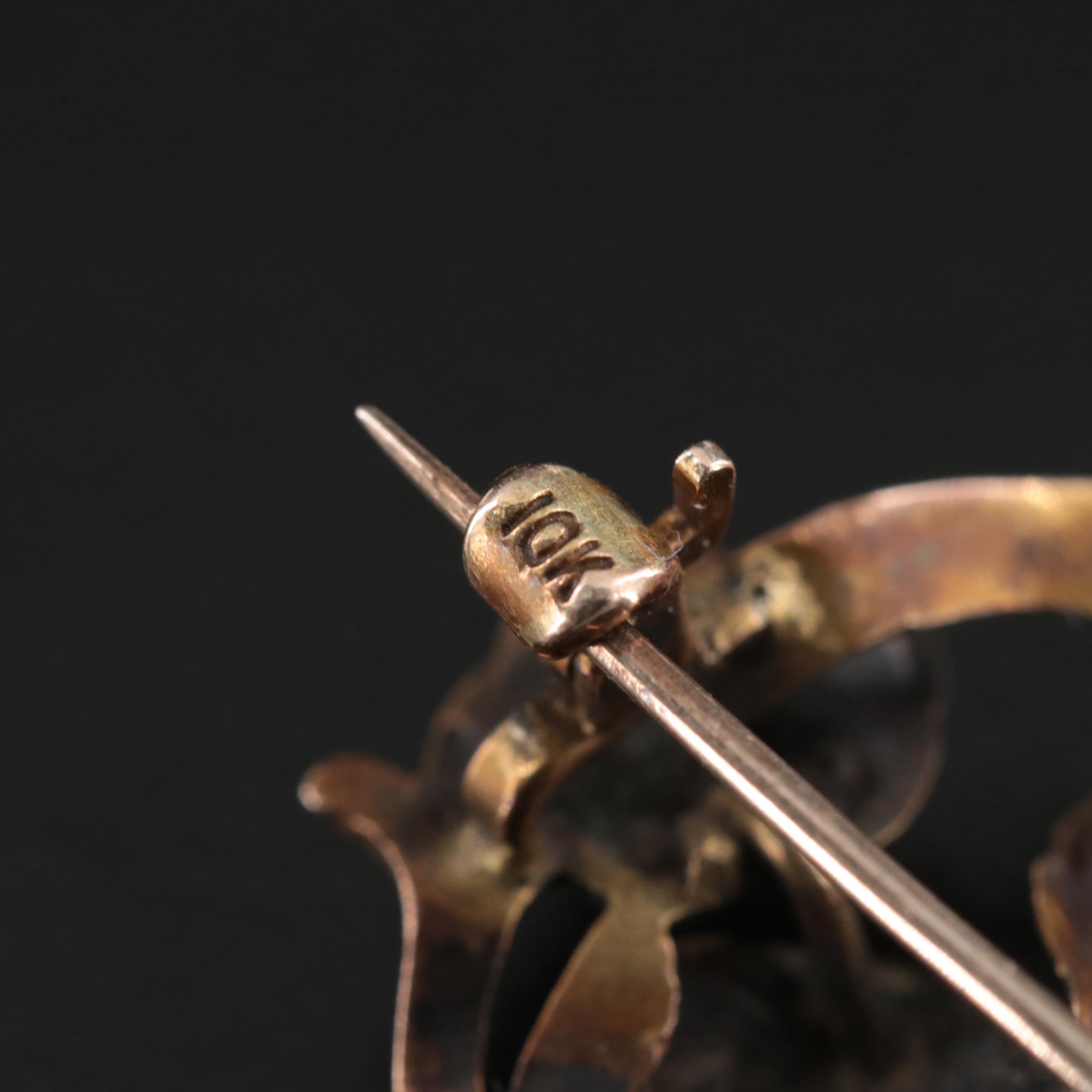 Art Nouveau 10K Pearl Iris and Floral Watch Pin