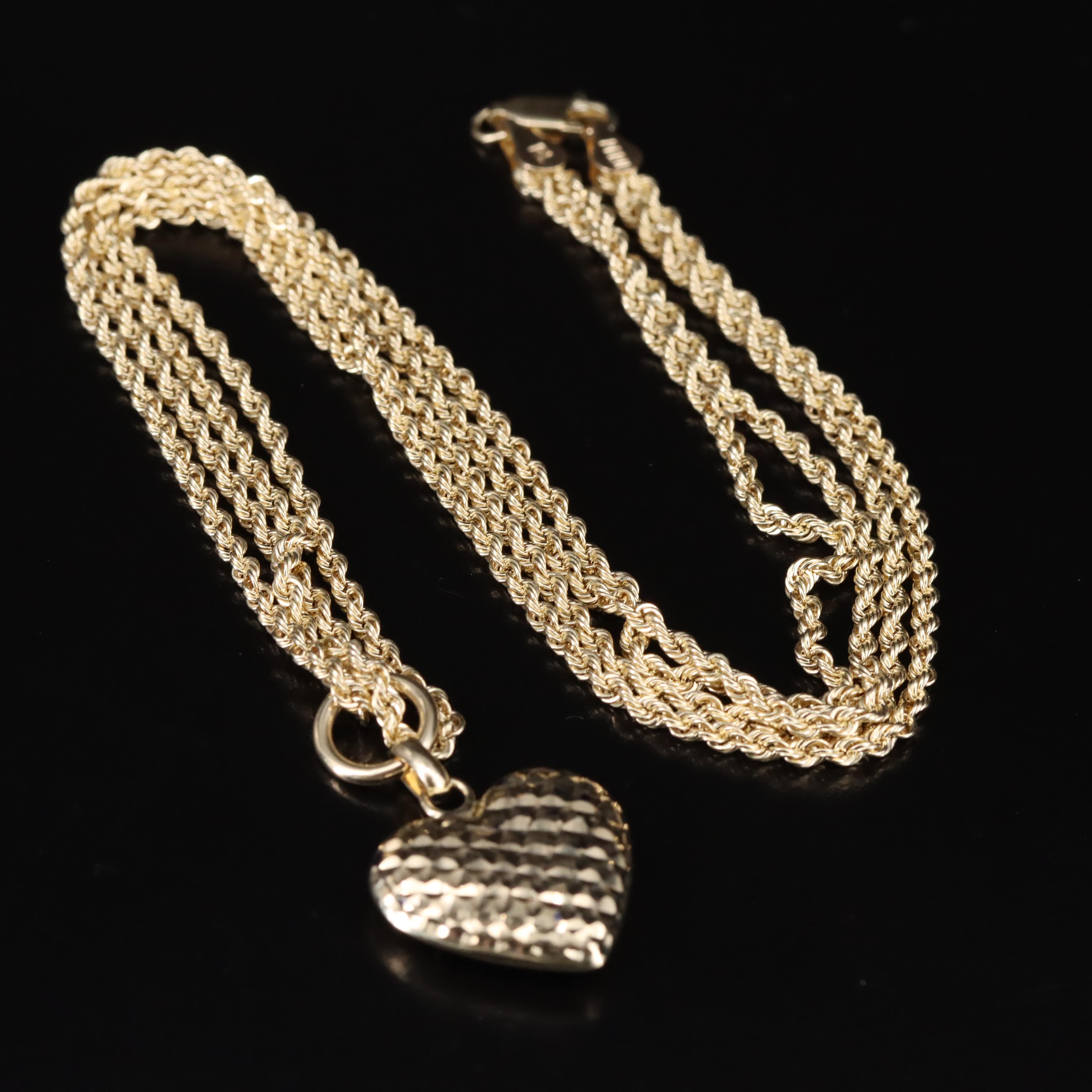 10K Heart and Double Rope Chain Necklace EBTH