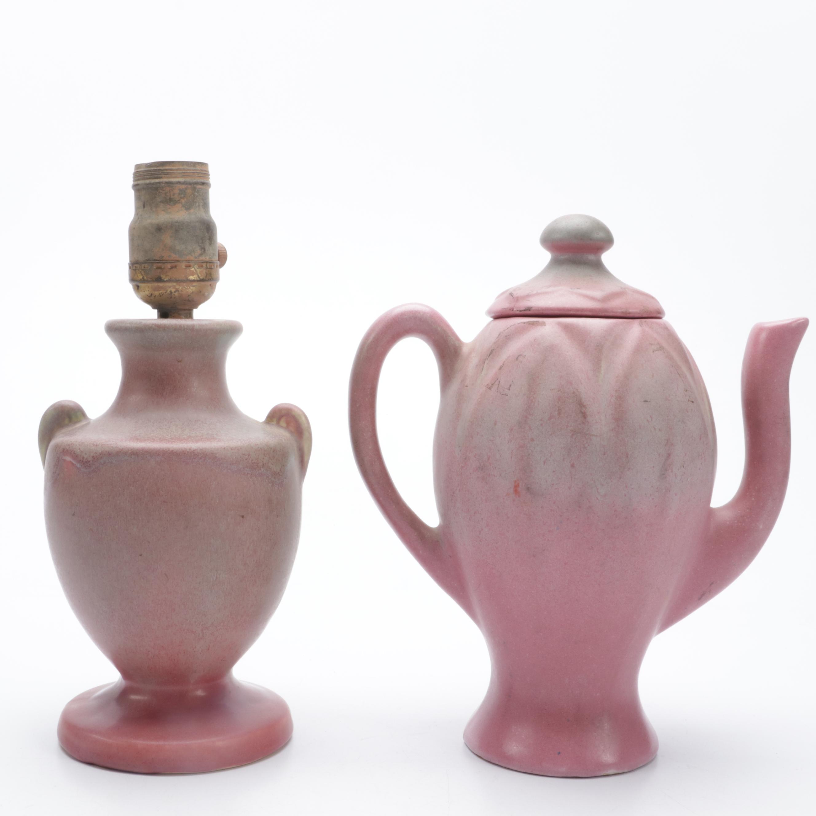 Muncie Pottery with Pink and Green Molten Glaze Vase and Other Decor