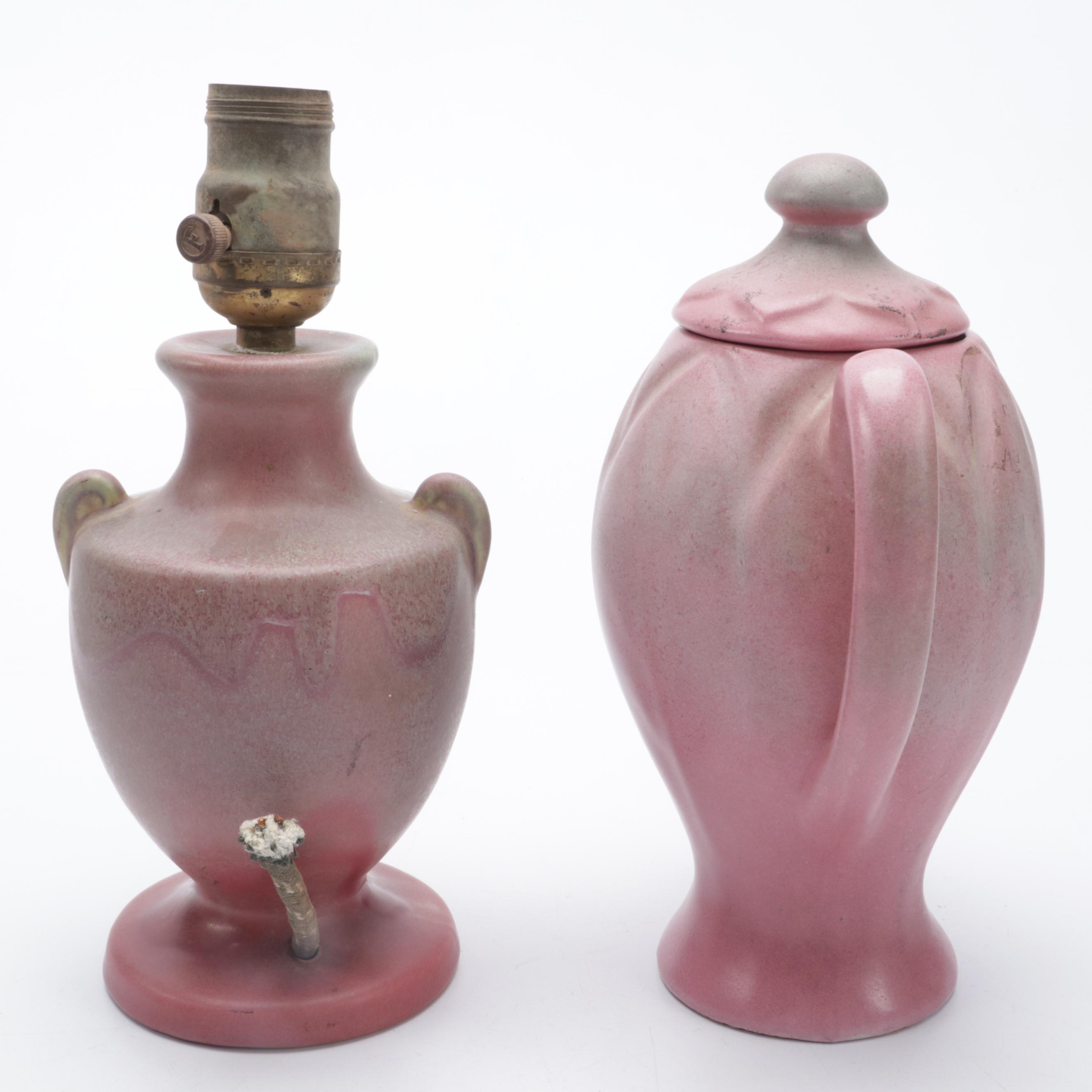 Muncie Pottery with Pink and Green Molten Glaze Vase and Other Decor