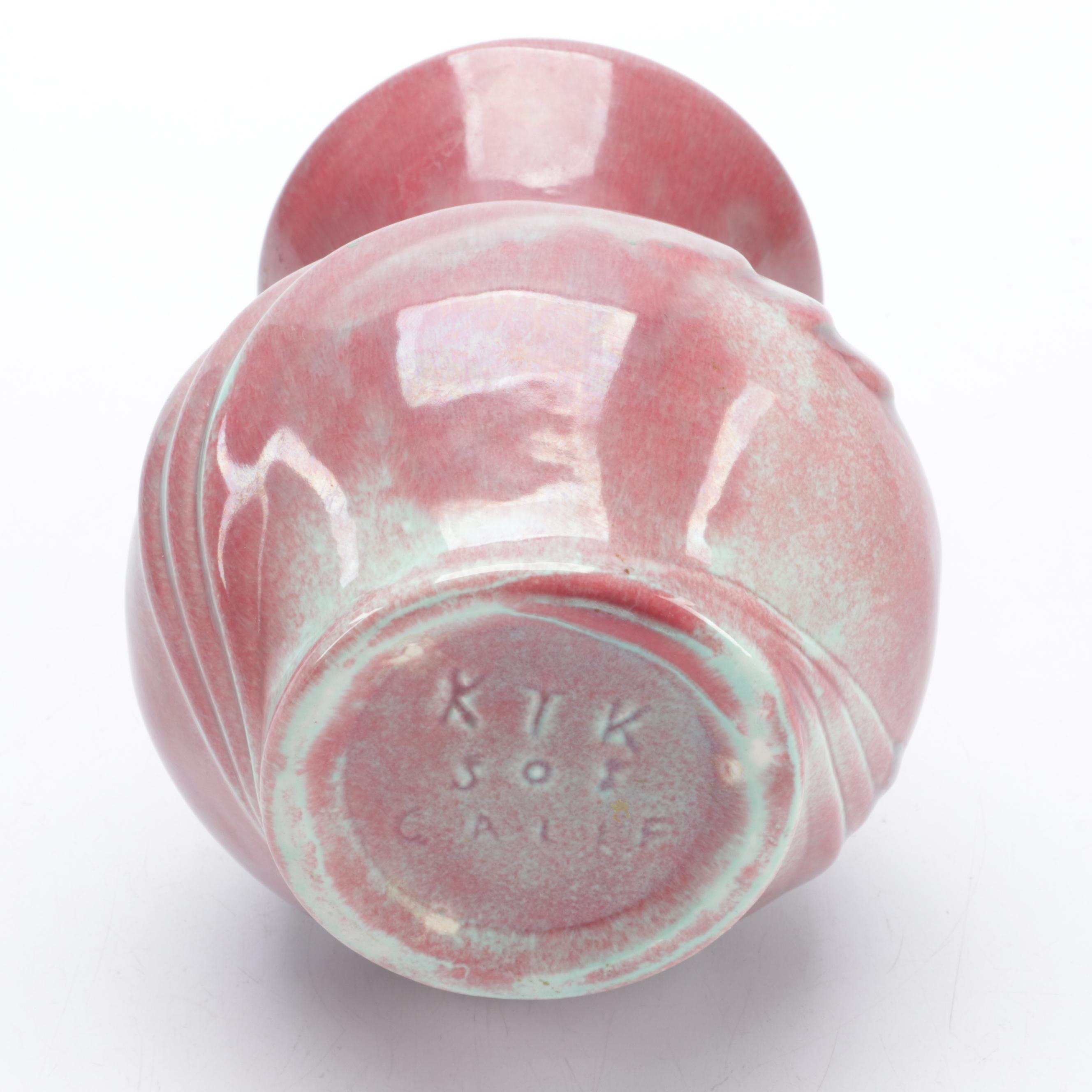 Muncie Pottery with Pink and Green Molten Glaze Vase and Other Decor