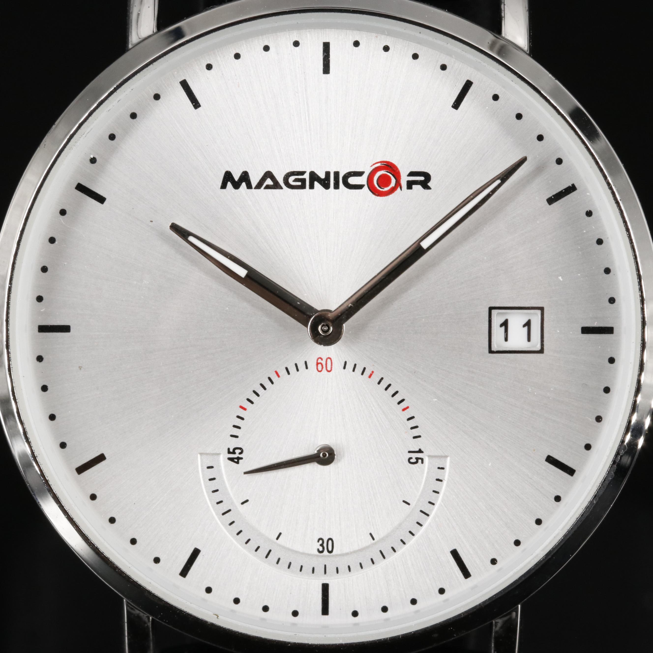 Magnicor Classic Analog Watch with Black Leather Strap