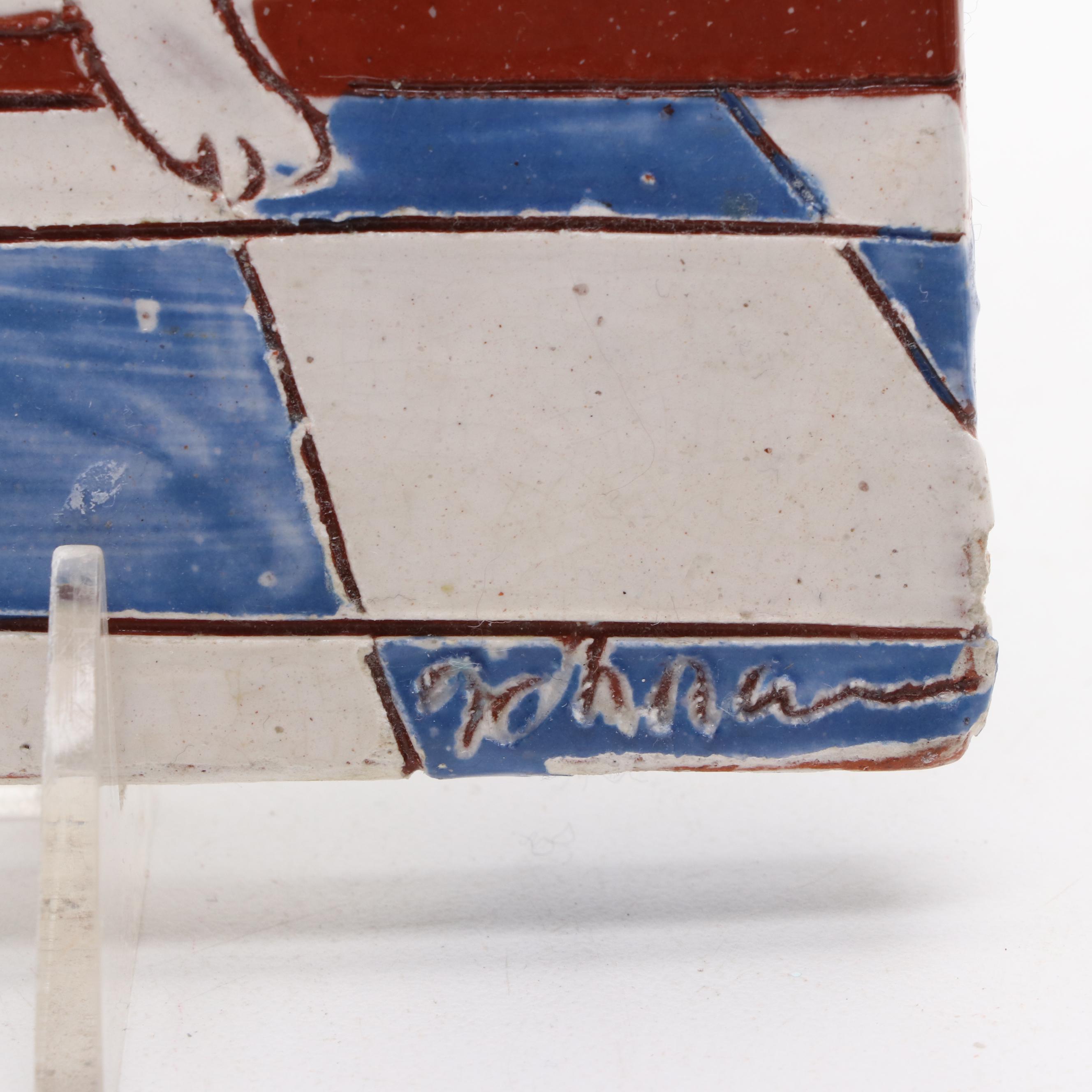 Terry Johnson Art Pottery Terracotta Tile with Other Cat Themed Décor