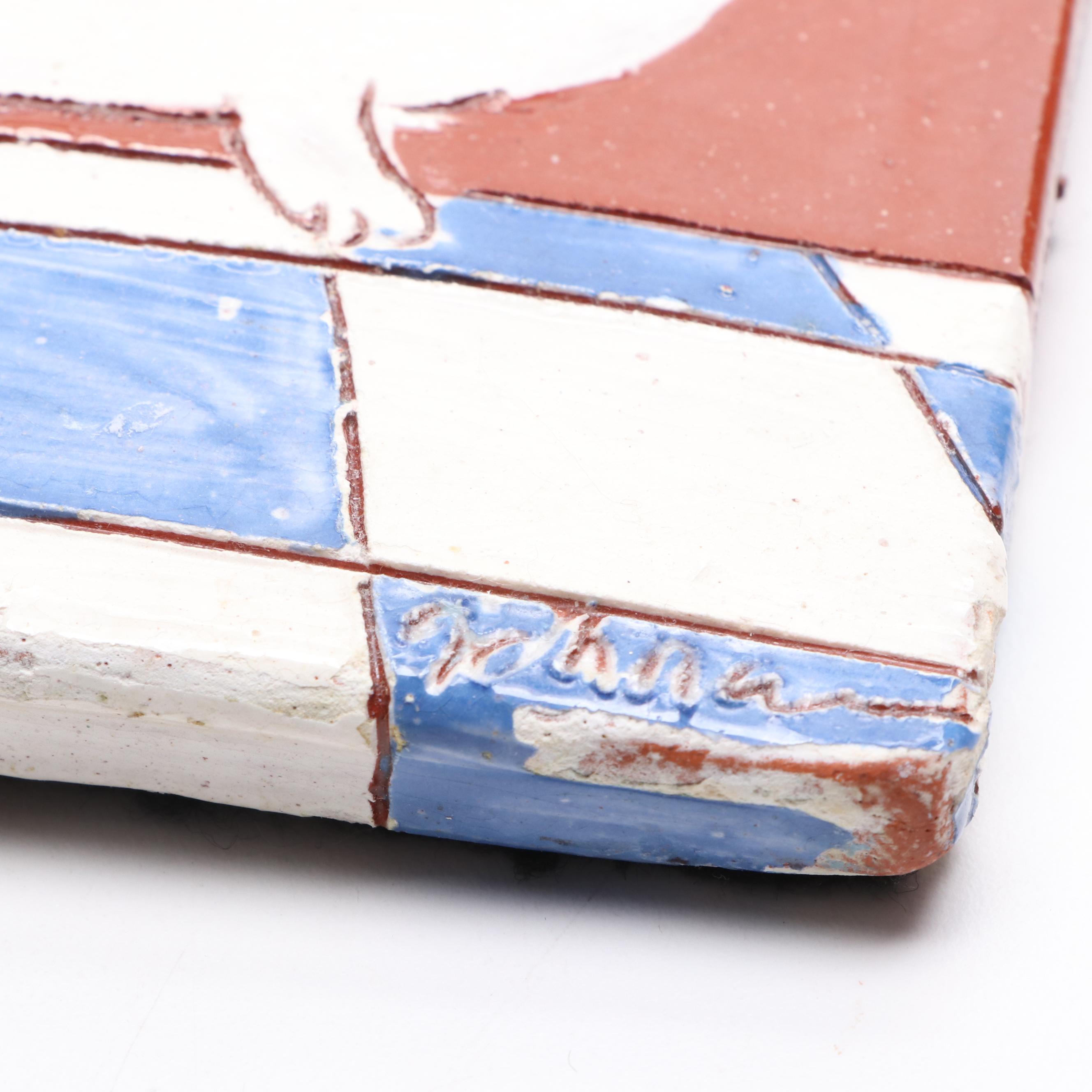 Terry Johnson Art Pottery Terracotta Tile with Other Cat Themed Décor