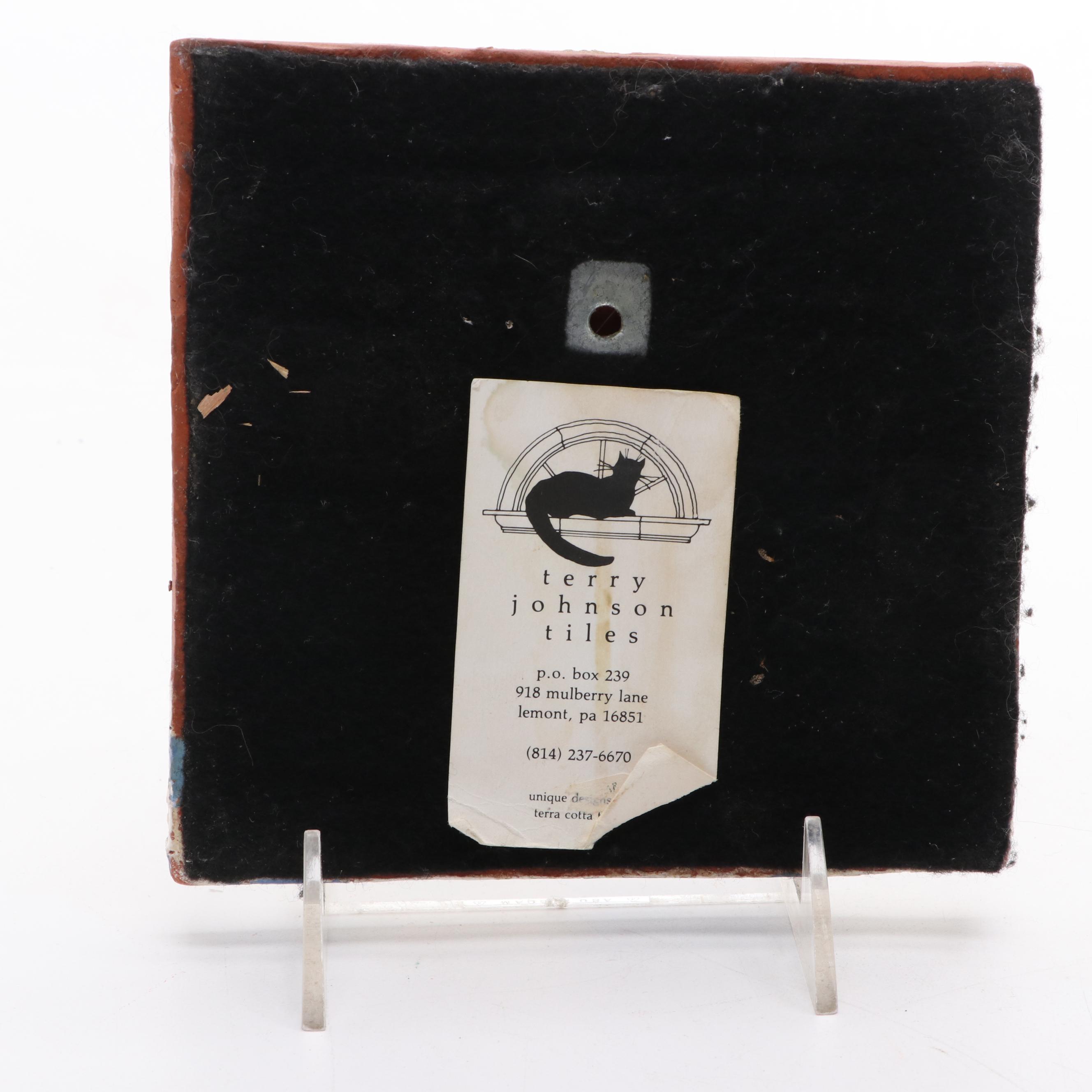 Terry Johnson Art Pottery Terracotta Tile with Other Cat Themed Décor